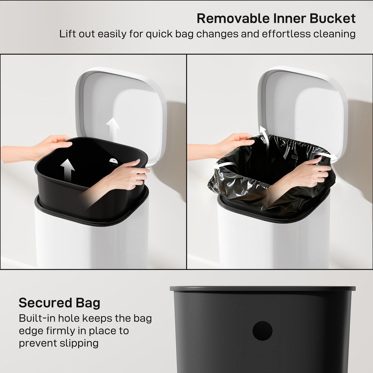 HOMCOM 30L Kitchen Bin, Compact Pedal Bin with Soft-Close and Stay-Open Lid, Removable Bucket for Kitchen, Home, Office, White