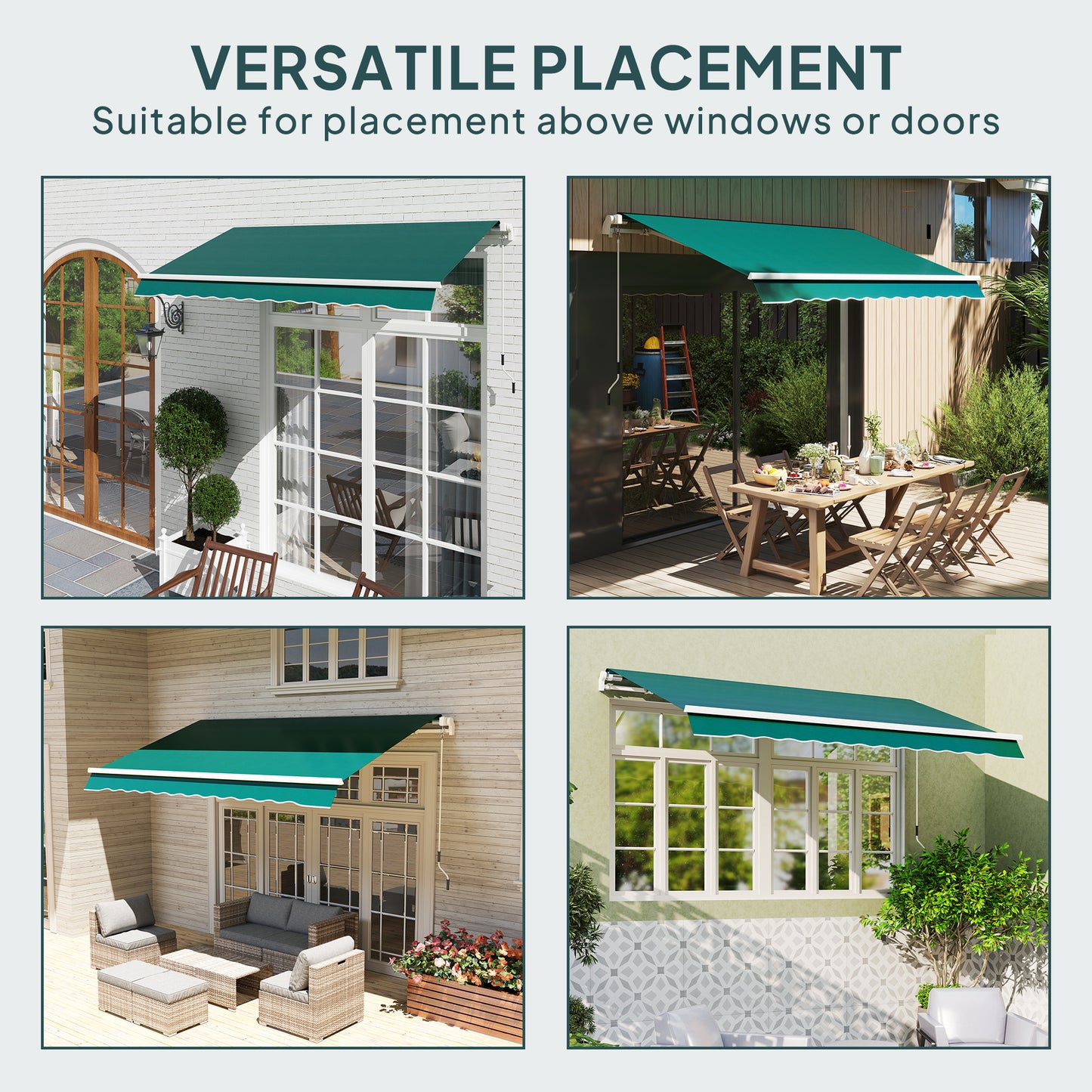 Outsunny Awning Replacement Canopy, Water Resistant UPF 50+ Sun Shade Cover for 3 x 2.5 m Garden Awning (Fabric Only), Green