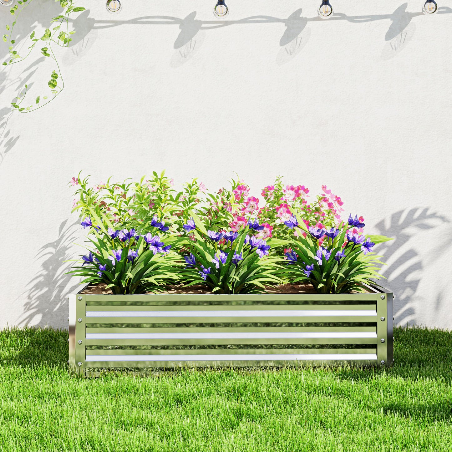 Outsunny Square Raised Garden Bed Box with Weatherized Steel Frame for Vegetables, Flowers, & Herbs, 120 x 120 x 30cm, Silver Tone