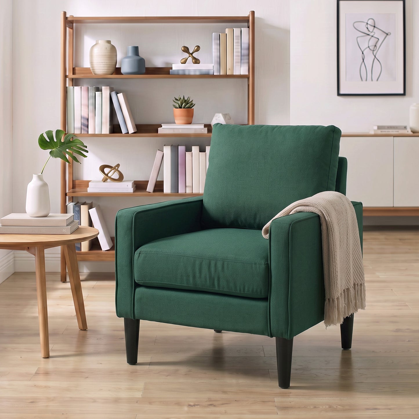 HOMCOM Accent Chair, Removable Pillow Linen Armchair with Comfy Spring Cushion for Living Room, Bedroom, Study, Dark Green