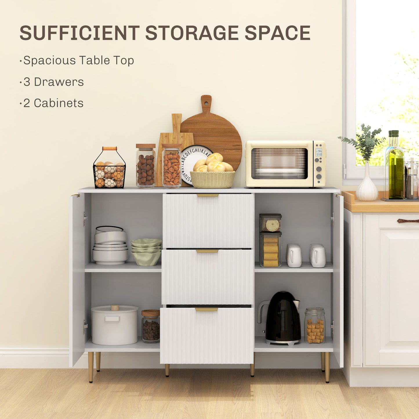 HOMCOM 2-Door Sideboard with 3 Drawers and Adjustable Shelves - White