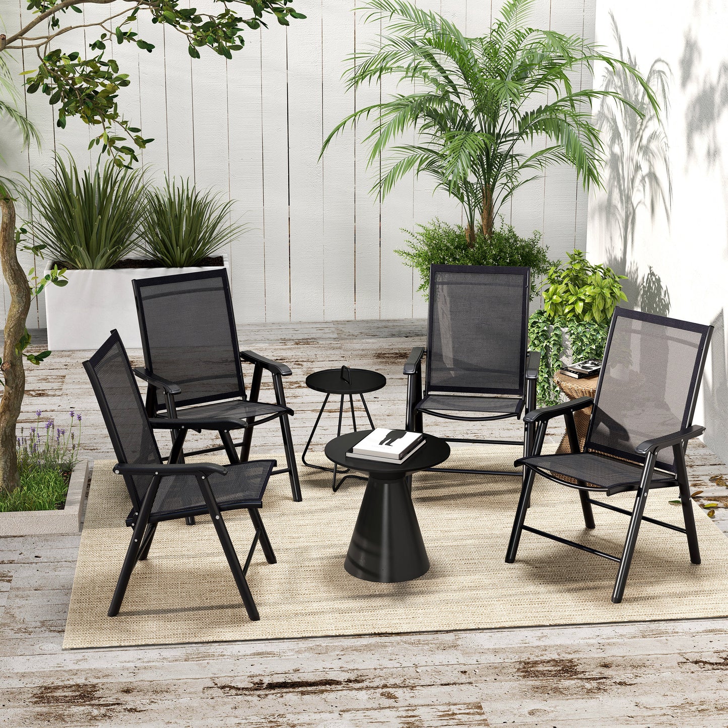 Outsunny Set of Four Folding Garden Chairs - Black