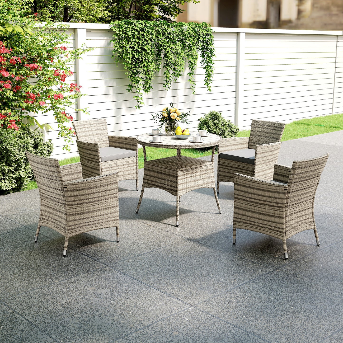 Outsunny Five-Piece Rattan Garden Set, with Two-Tier Table - Grey