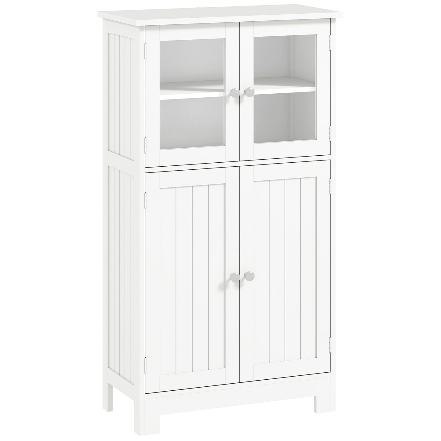 kleankin Bathroom Floor Cabinet, Freestanding Kitchen Cupboard with 2 Drawers, Adjustable Shelves and Tempered Glass Door, Wooden Storage Unit for Living Room Kitchen Hallway
