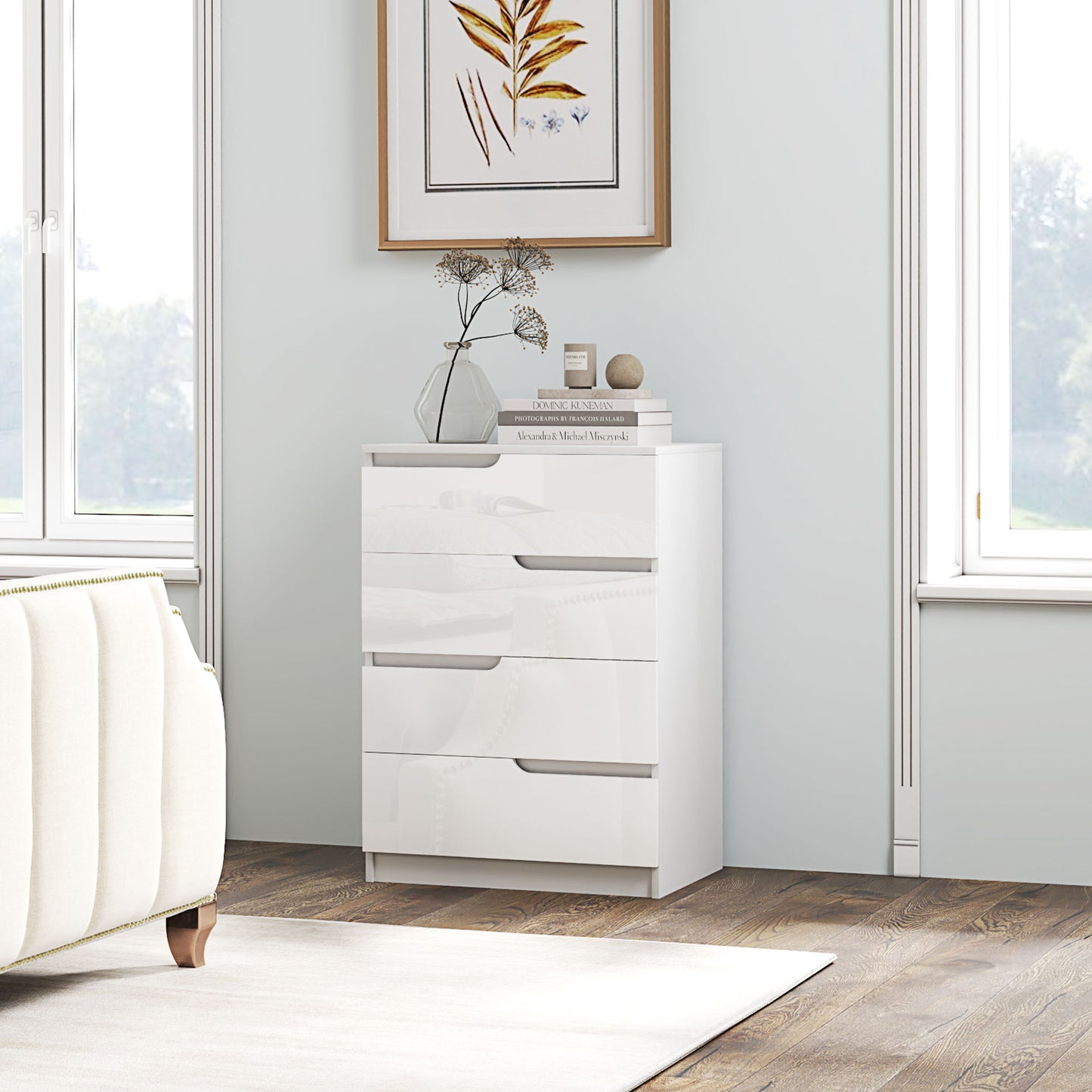 HOMCOM Chest of Drawers and Bedside Table, Modern, High Gloss