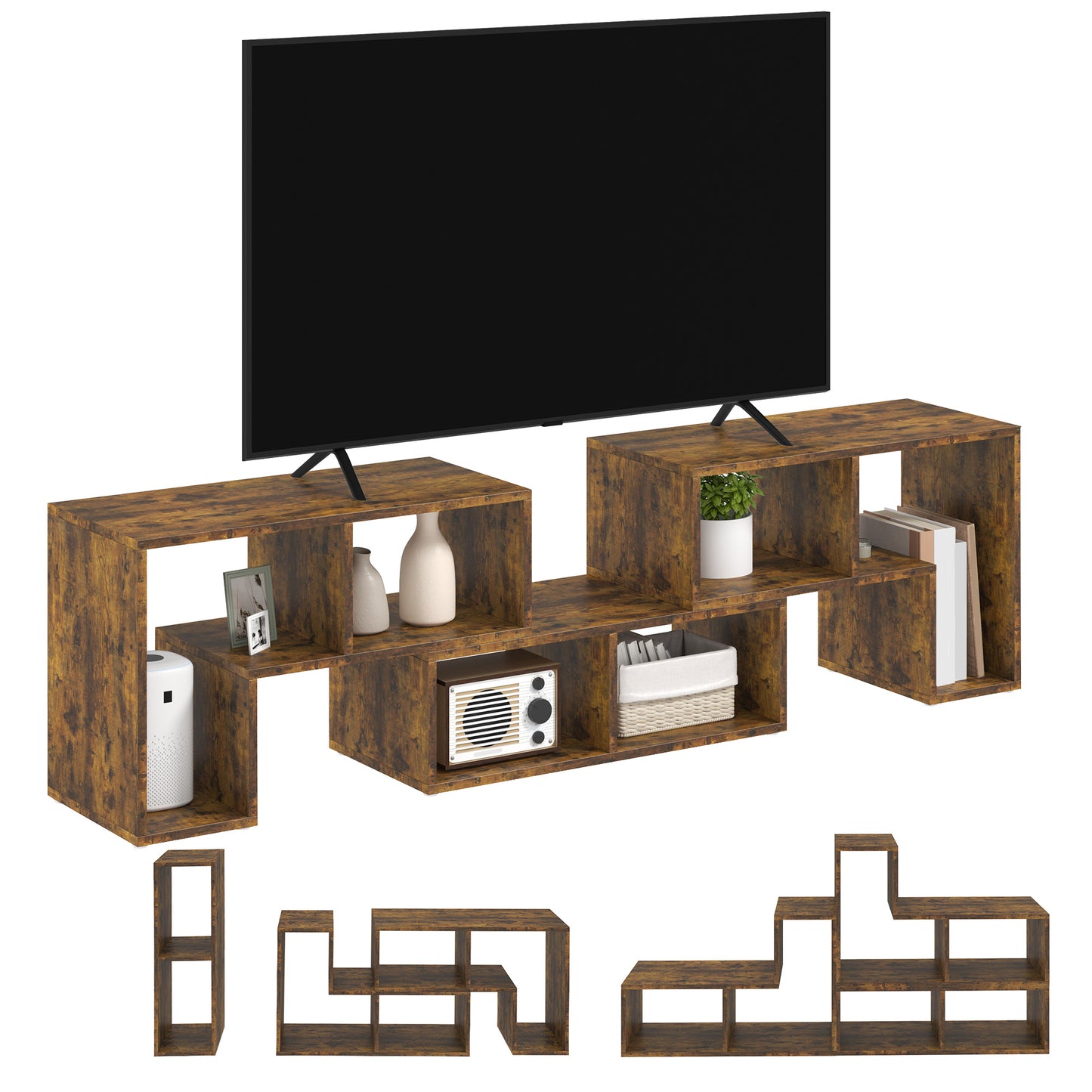 HOMCOM Three-Block Modular TV Stand - Rustic Brown