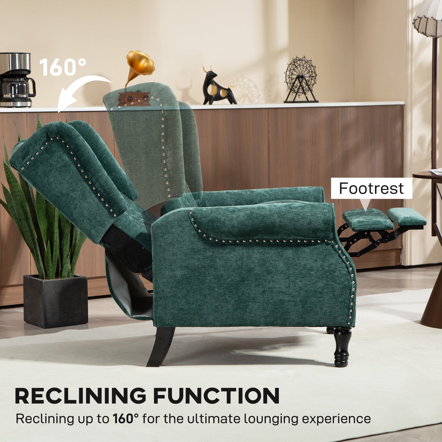HOMCOM 150° Reclining Vintage Armchair, with footrest - Dark Green