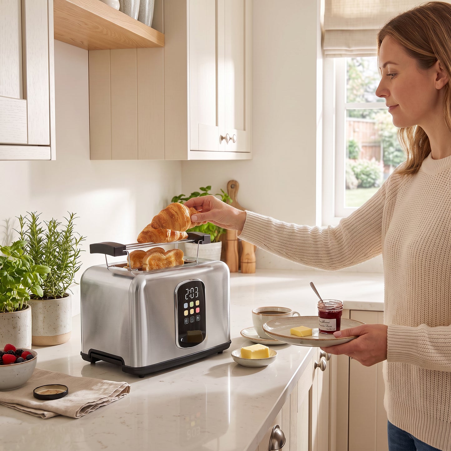 HOMCOM 2 Slice Smart Toaster with Touch Screen & LED Countdown, Toaster with Warming Rack, 6 Browning Levels, Memory Function