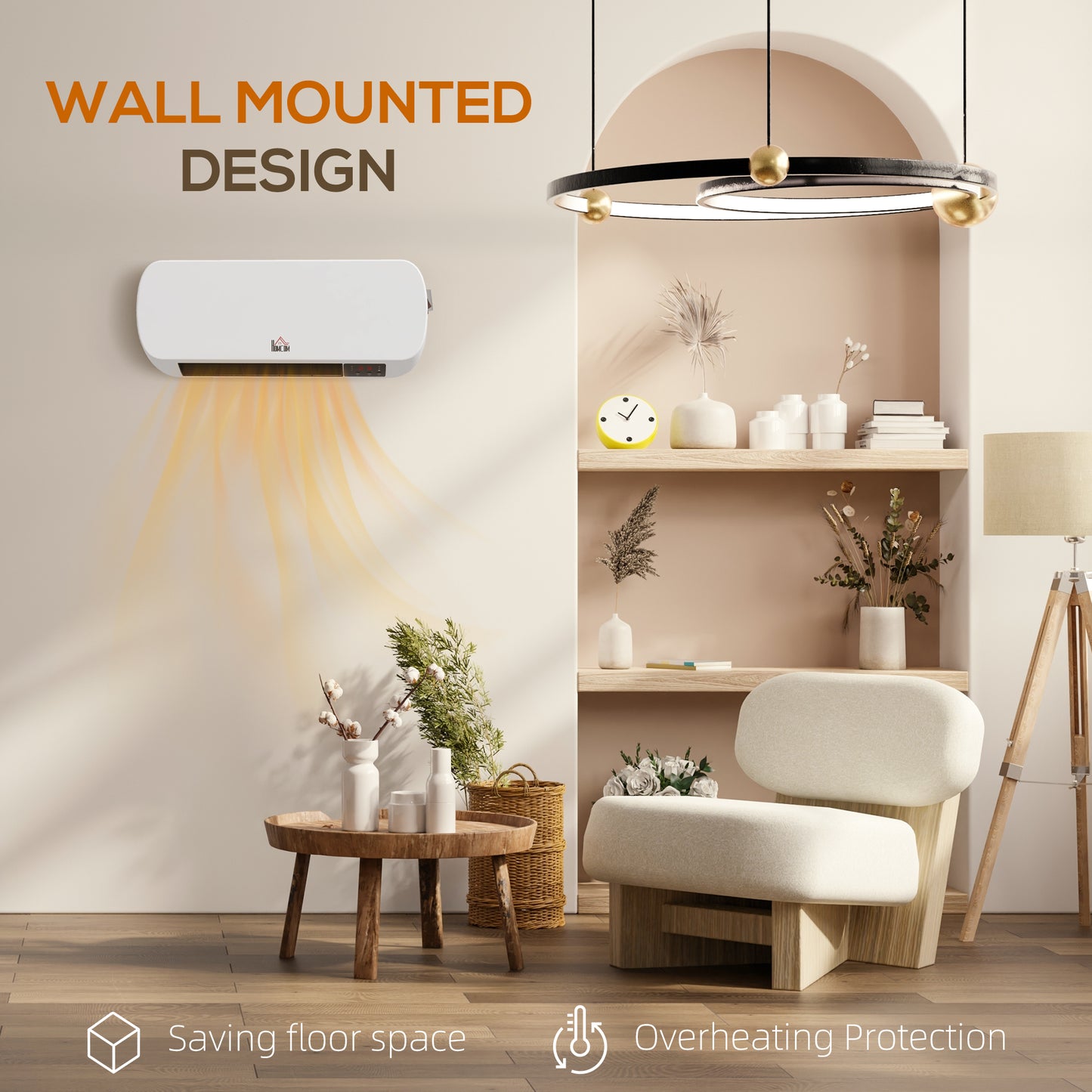 HOMCOM 2000W Wall Mounted Ceramic Space Heater, 10-49°C Temperature, White