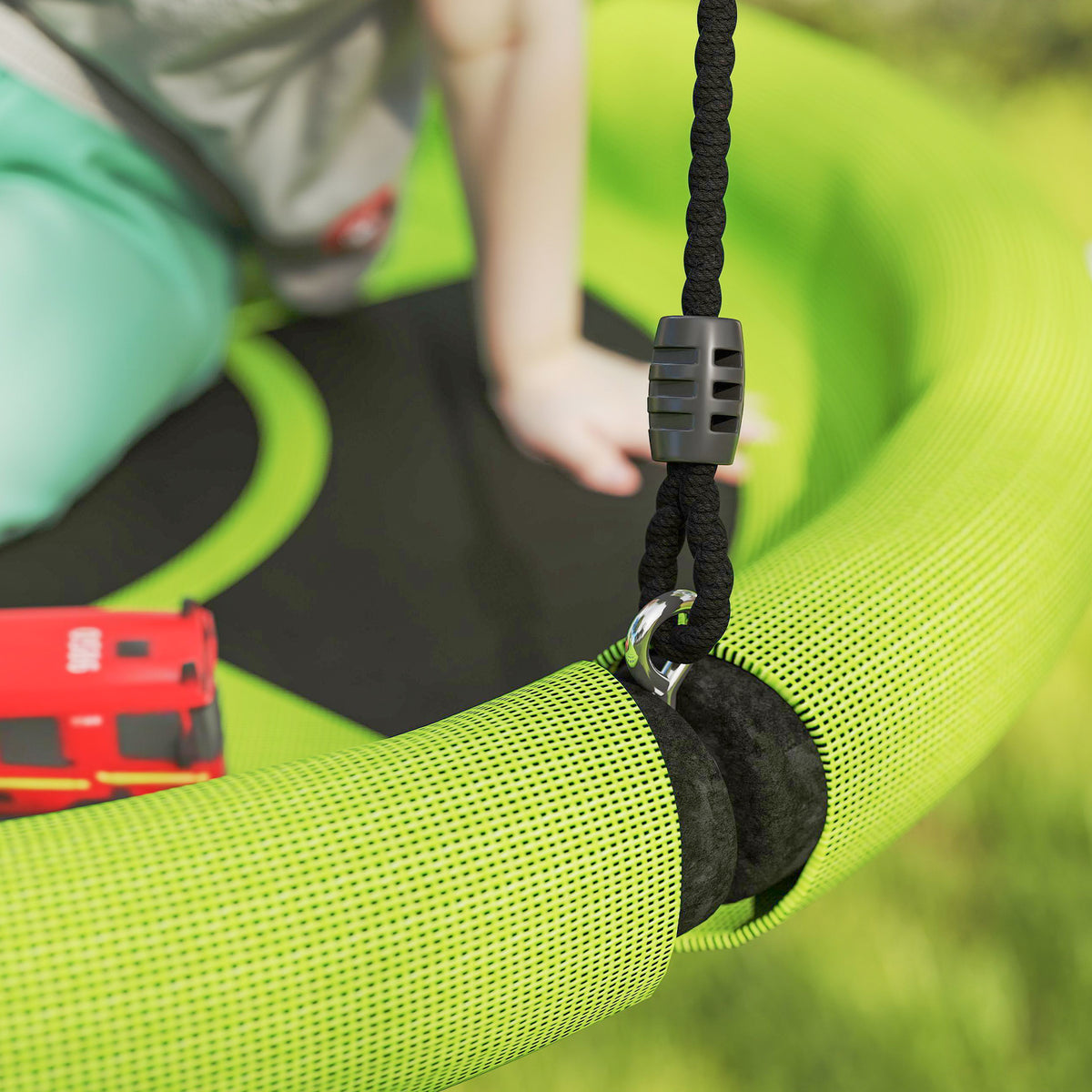 AIYAPLAY 100cm Diameter Nest Seat for Kids with Height Adjustable Hanging Ropes for Outdoor, Playground, Garden, Green