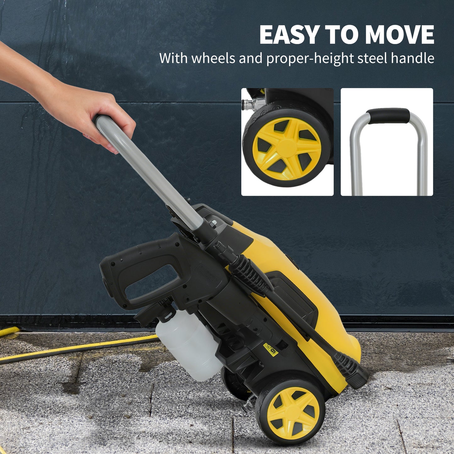Outsunny 1800W 150-Bar Pressure Washer, with Adjustable Nozzle - Yellow