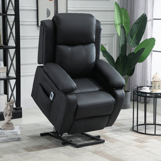 HOMCOM Riser and Recliner Chair with Massage, Power Lift Recliner Chair for Elderly with Remote Control, Extended Footrest, Dual Side Pockets, Overstuffed Electric Reclining Armchair, Black