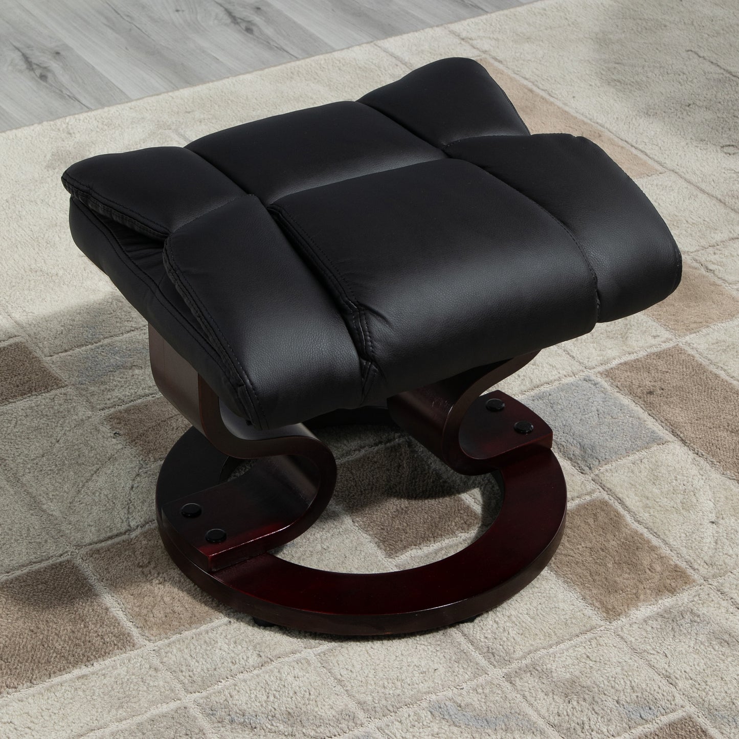 HOMCOM 360° Swivel Recliner Chair with Footstool, PU Leather Manual Recliner Armchair with Footstool, Solid Wood Base, Upholstered Reclining Chair for Living Room, Bedroom, Office, Black