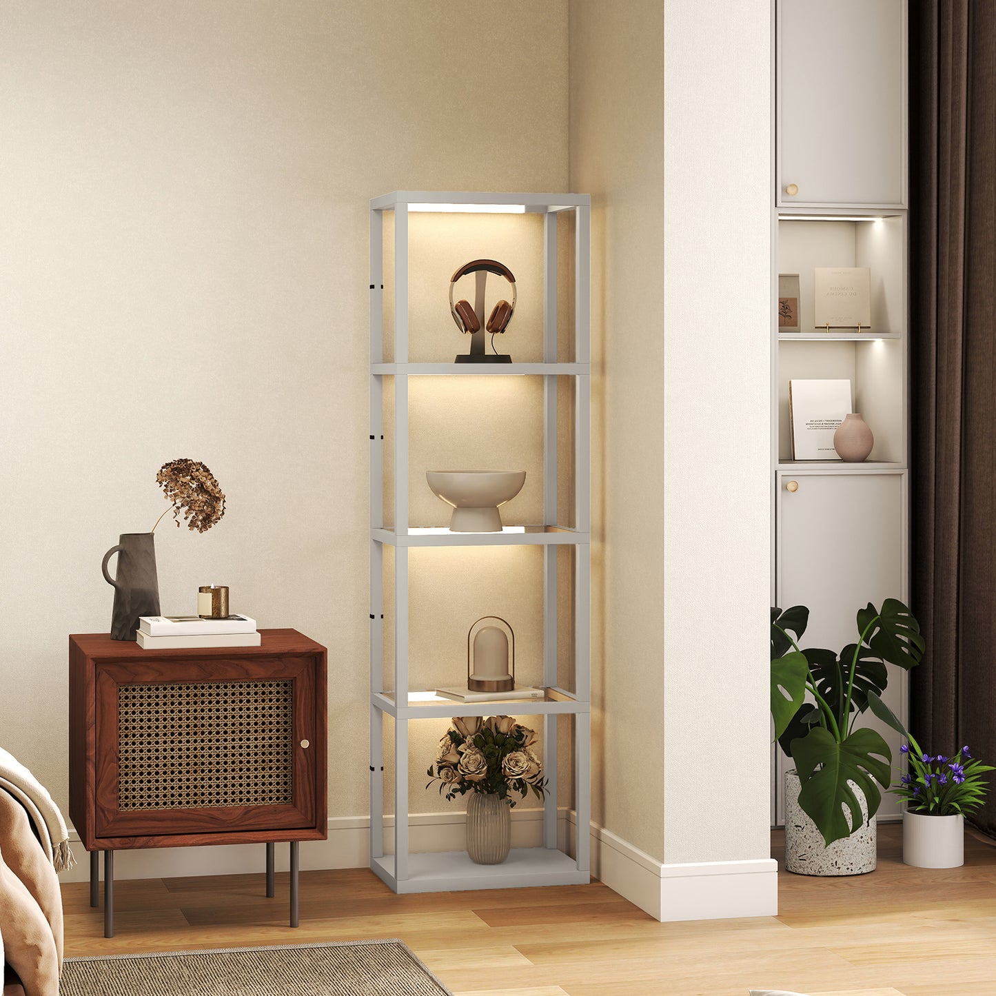 HOMCOM Four-Shelf Floor Lamp - Grey