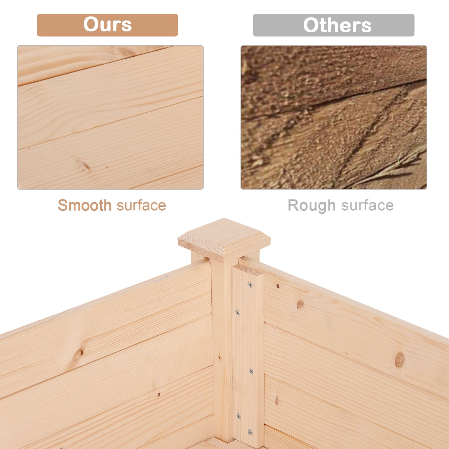 Outsunny Garden Wooden Planters Non-Woven Fabric, Rectangular Raised Bed, Fir Wood Indoor/Outdoor, 122.5Lx56.5Wx76H cm