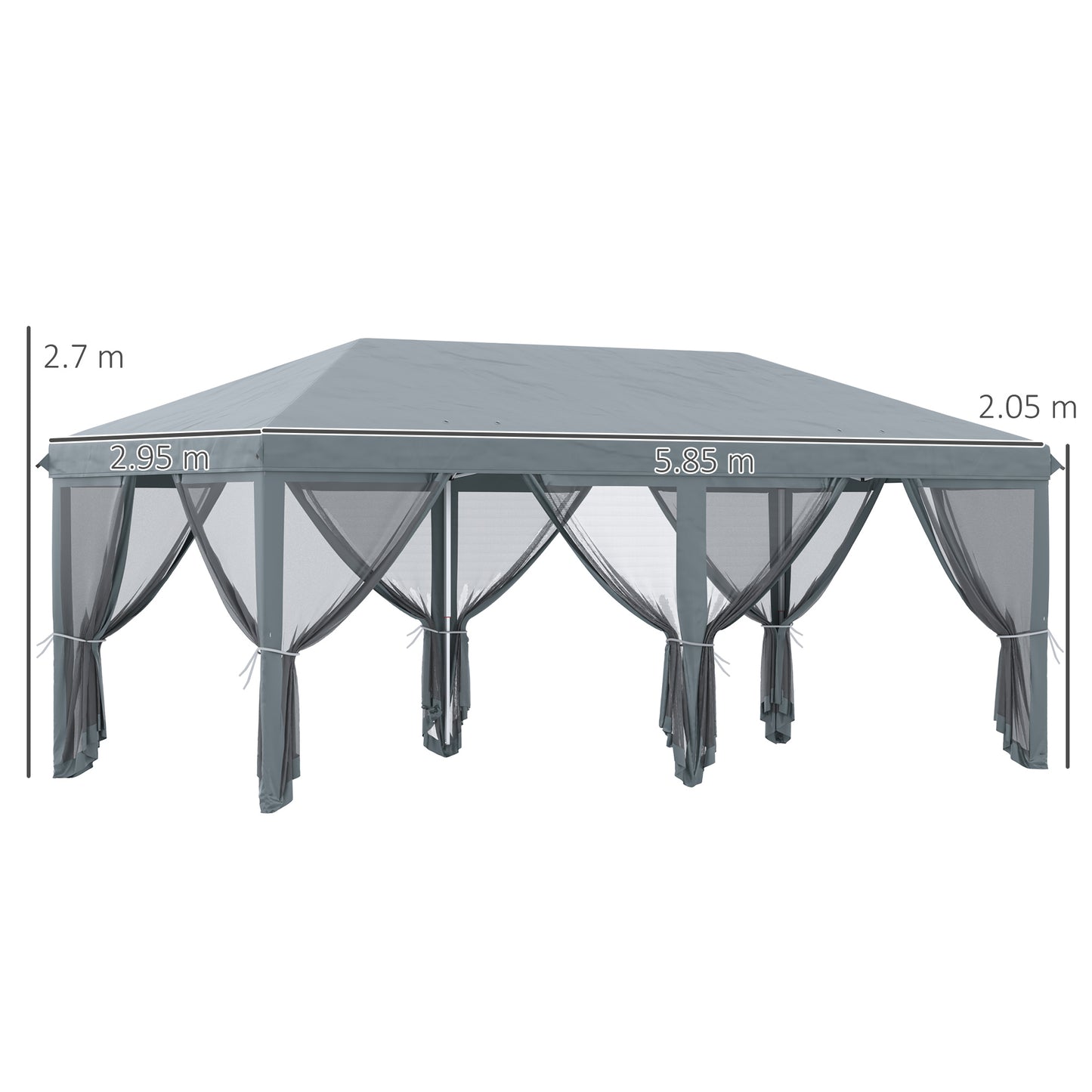 Outsunny 3 x 6m Pop Up Gazebo, Outdoor Canopy Shelter, Marquee Party Wedding Tent with 6 Mesh Walls and Carry Bag, Grey