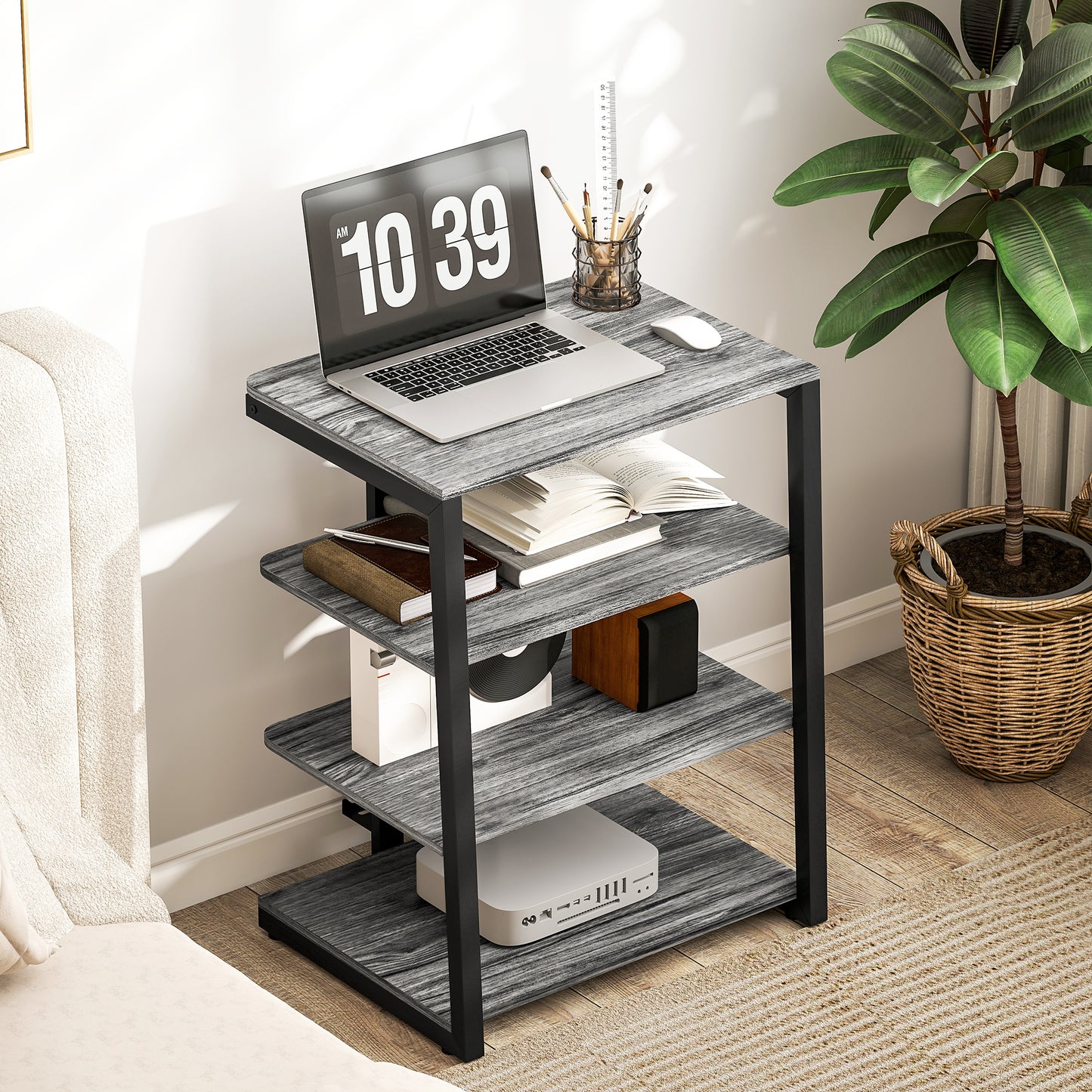 HOMCOM HiFi Stand, with Four Storage Shelves - Dark Grey