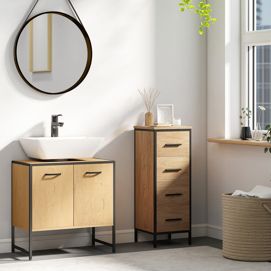 HOMCOM Bathroom Vanity Unit, Under Sink Storage Cabinet with Soft-Close Doors for Basin without or with Pedestal, Natural