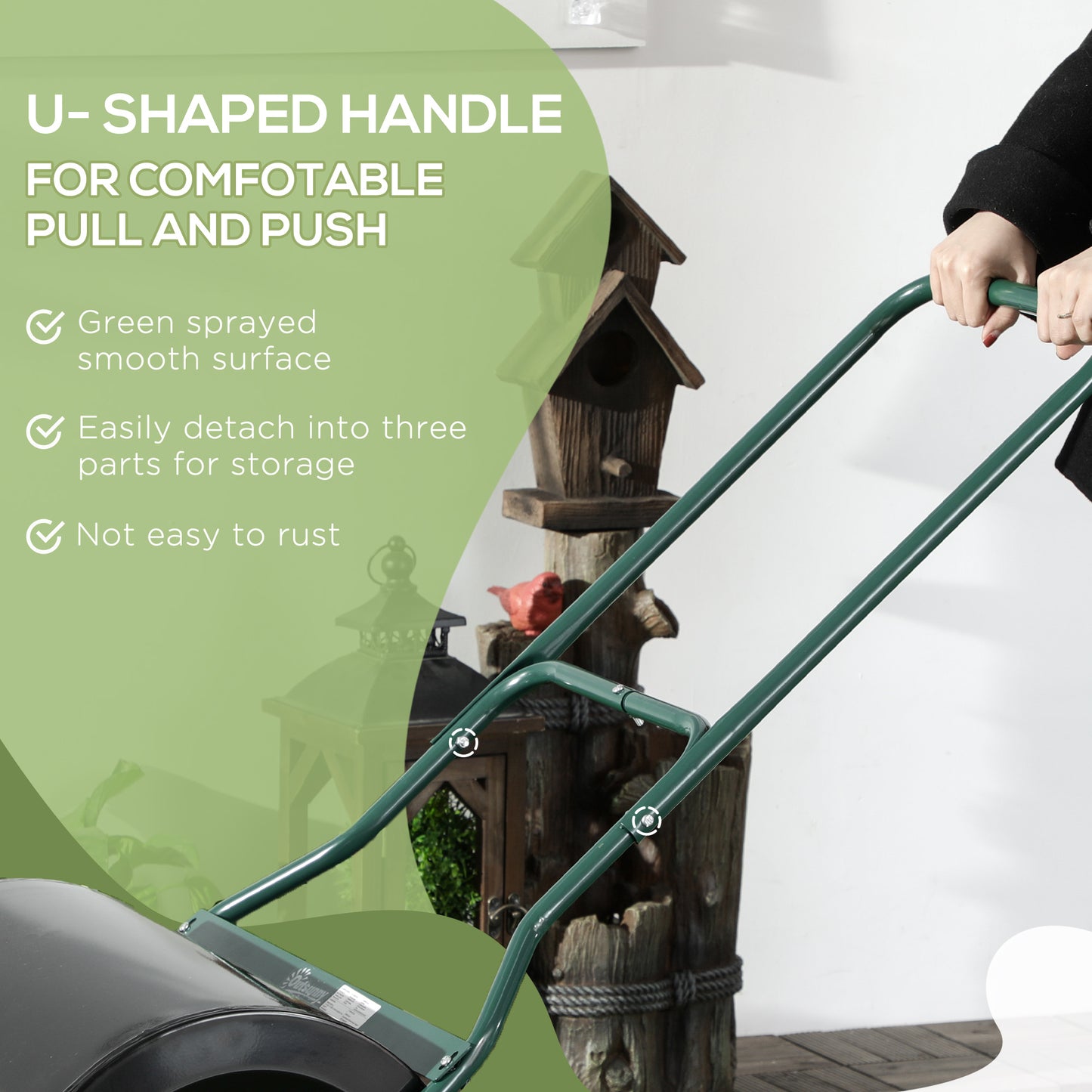 Outsunny 50cm Steel Garden Lawn Roller Push Pull w/ Fillable Cylinder Water Sand Plug Lawn Flatten Seed Sow Rolling Drum w/ Handle