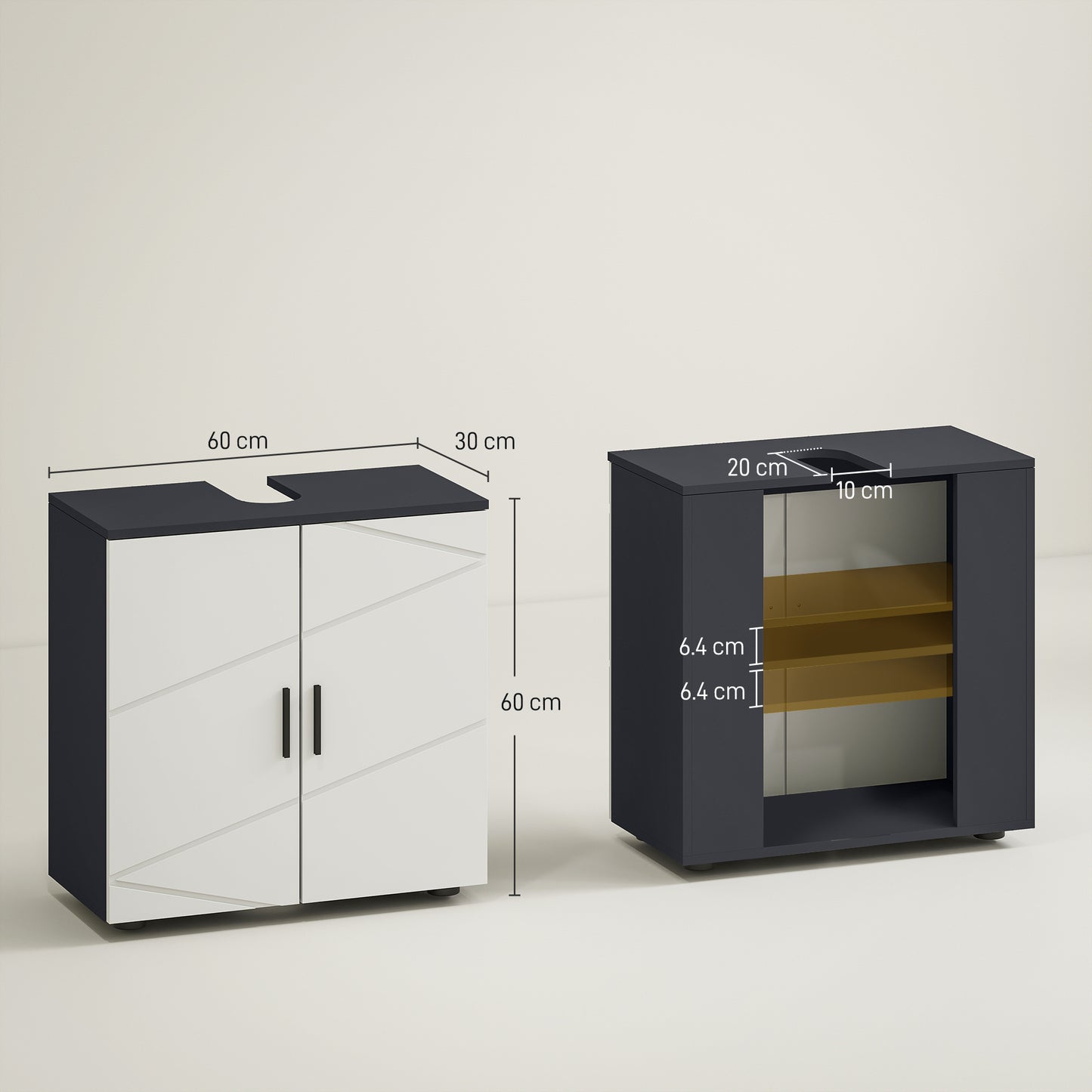 kleankin Under Sink Bathroom Cabinet, Bathroom Vanity Unit, Basin Storage Cupboard with Double Doors and Shelf, 10W x 20Dcm "U" Cut-Out, Light Grey