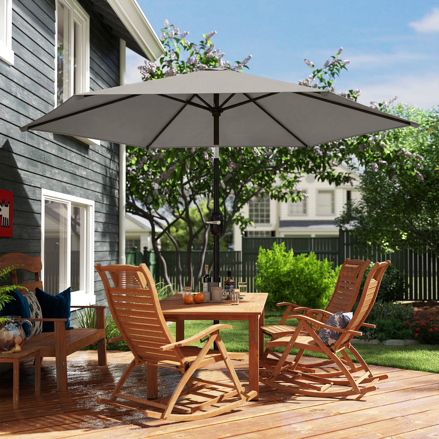 Outsunny 2.6 m Garden Parasol Umbrella with Aluminium Pole, Outdoor Patio Umbrella with Tilt and Crank, Vent, Light Grey
