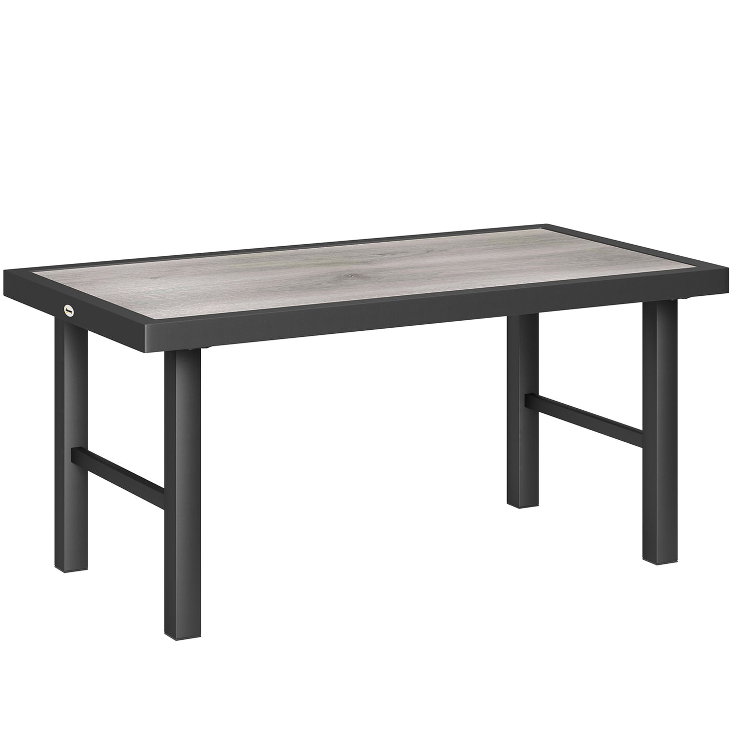 Outsunny Metal Garden Coffee Table, Outdoor Side Table with SPC Woodgrain Tabletop for Outside, Garden, Balcony, Porch, 100 x 53 x 46cm, Grey