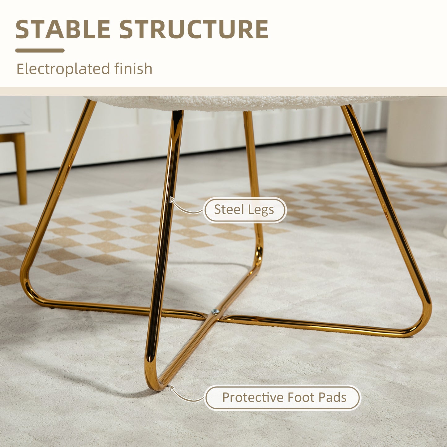 HOMCOM Set of Two Sherpa Fleece Dining Chairs - Cream