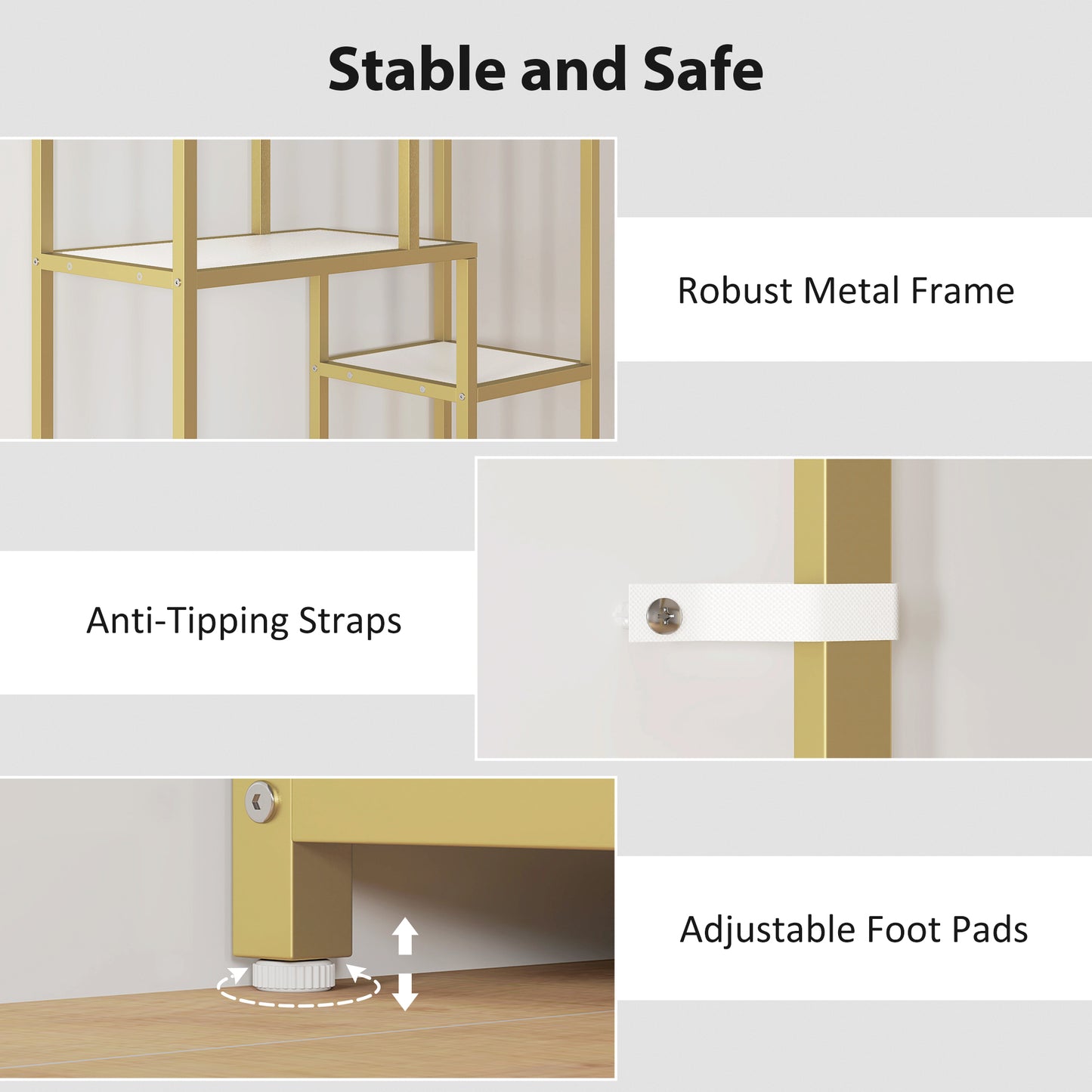 HOMCOM Seven-Tier Geometric Bookcase - White/Gold Tone