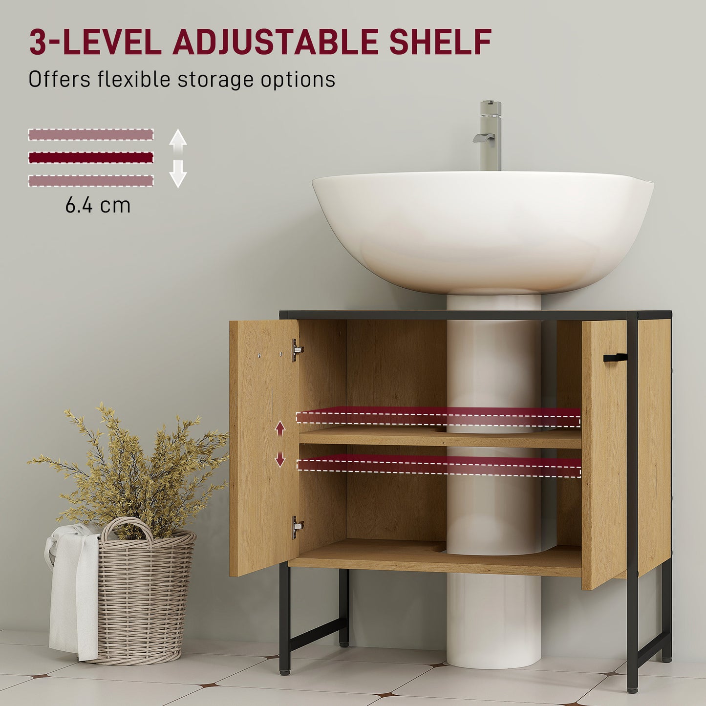 HOMCOM Bathroom Vanity Unit, Under Sink Storage Cabinet with Soft-Close Doors for Basin without or with Pedestal, Natural