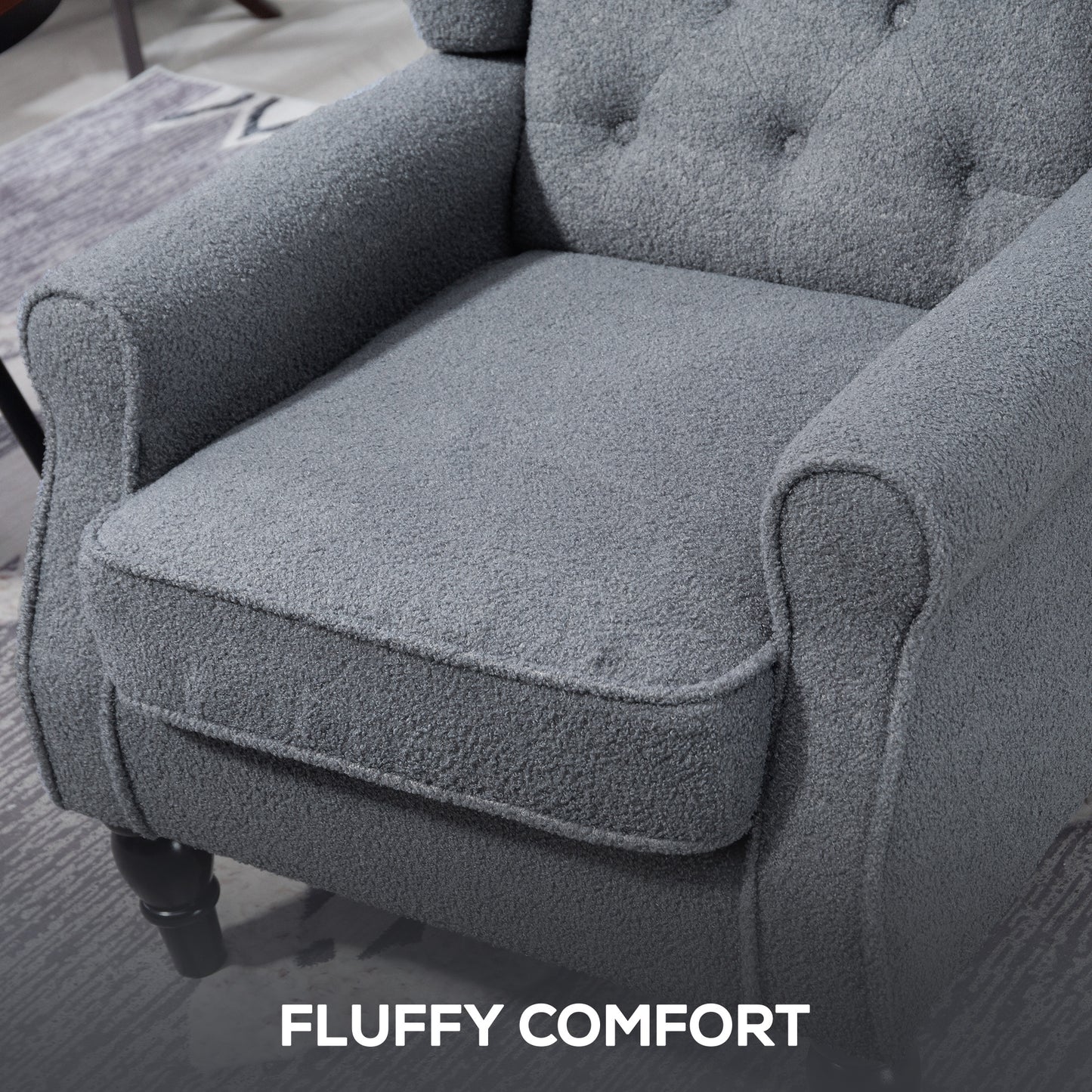 HOMCOM Wingback Accent Chair, Retro Upholstered Button Tufted Occasional Chair for Living Room and Bedroom, Grey