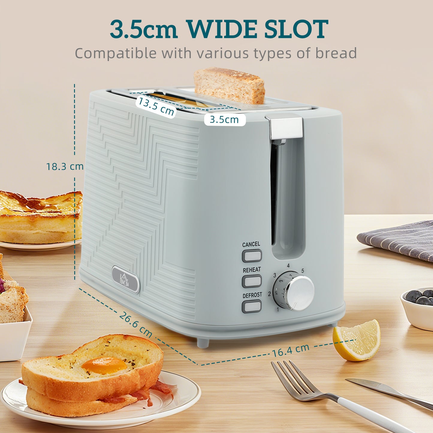HOMCOM Modern Kettle and Toaster Set - Grey