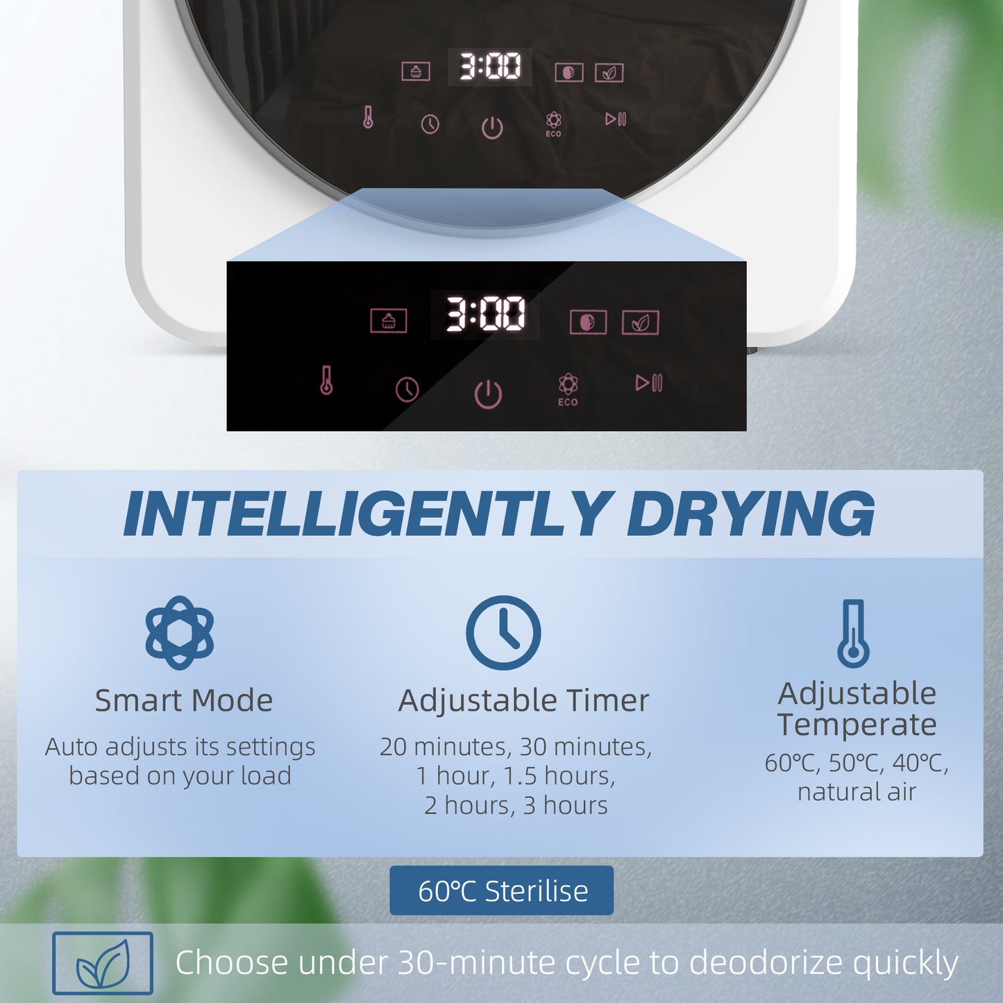 HOMCOM 4kg Vented Tumble Dryer, 800W Compact Freestanding Front Tumble Dryer with Stainless Steel Tub and Customisable Timer, Wall-Mounted Portable Small Clothes Drying Machine, White