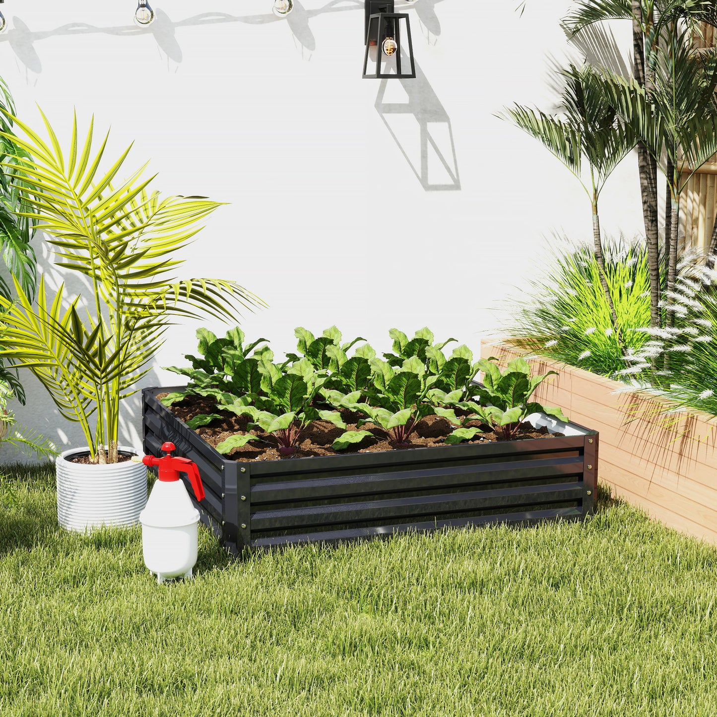 Outsunny 432L Square Raised Garden Bed Box with Weatherized Steel Frame for Vegetables, Flowers and Herbs, 120 x 120 x 30cm, Grey