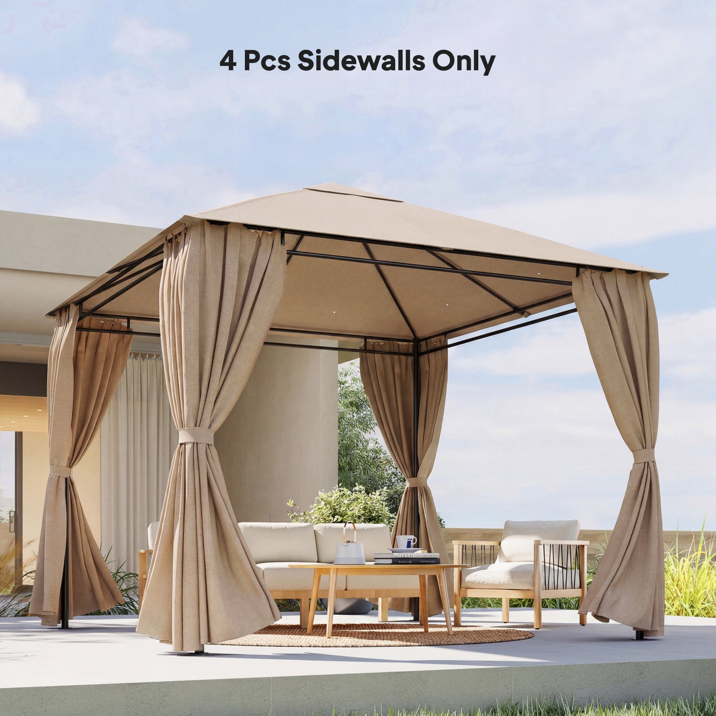 Outsunny 4 Pack Replacement Gazebo Curtains Privacy Panel for Most 3 x 3 m Gazebo, Outdoor Shelter Sidewalls, Khaki