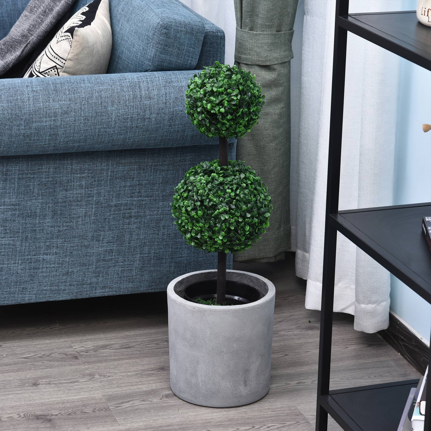 Outsunny Set of 2 Artificial Boxwood Ball Topiary Trees Potted Decorative Plant Indoor Décor (67cm)