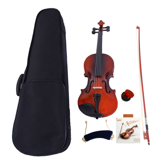 Glarry GV100 4/4 Acoustic Violin Case Bow Rosin Strings Shoulder Rest Natural