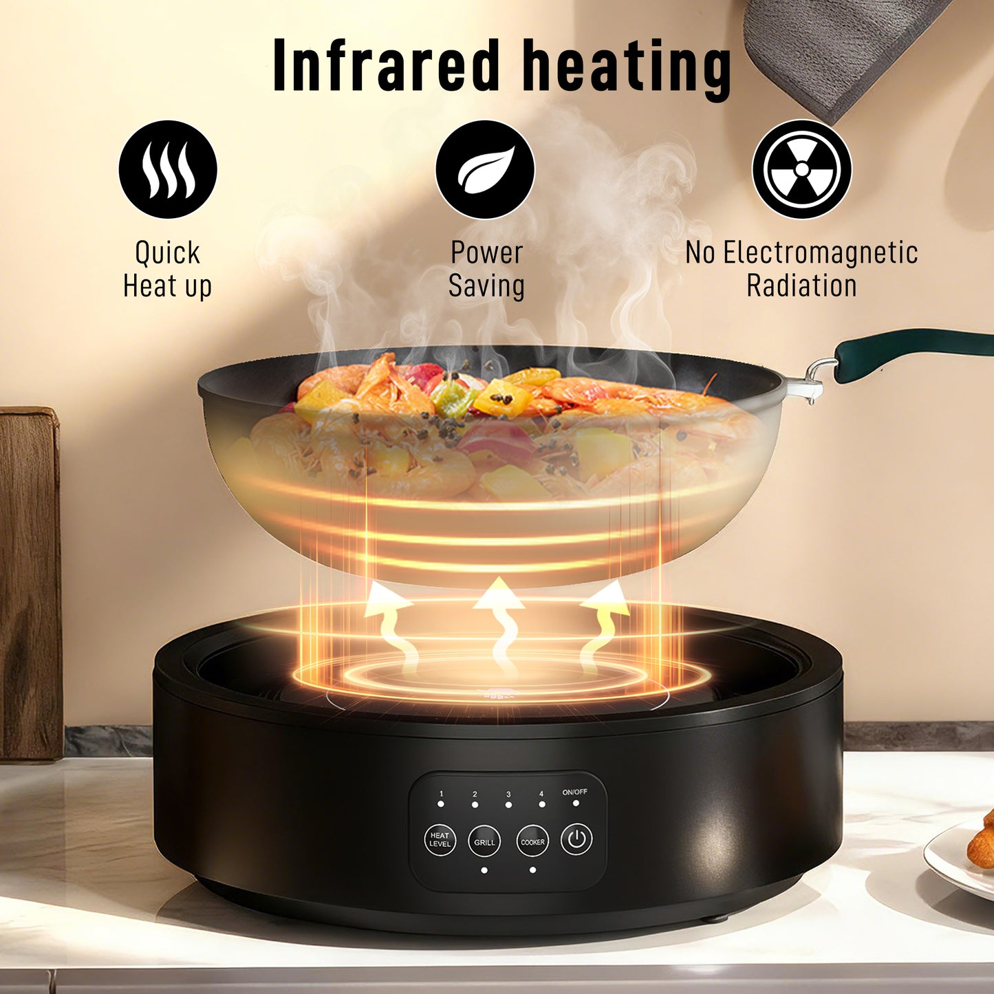 HOMCOM Electric Ceramic Hob with Grill Plate, Multifunctional 36cm Plug in Electric Hob with 4 Heat Levels for All Type Pot