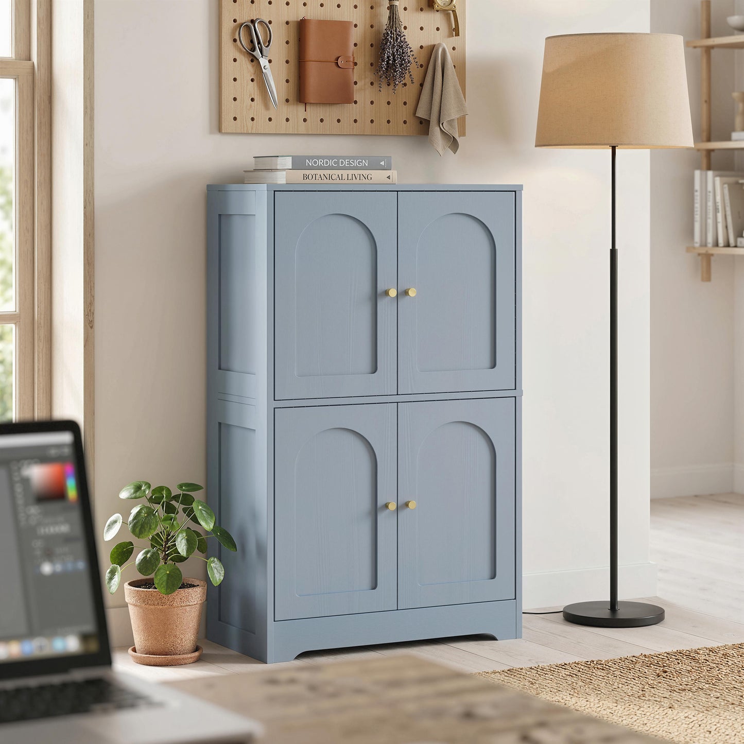 HOMCOM 4-Door Kitchen Storage Cabinet with Adjustable Shelves - Grey