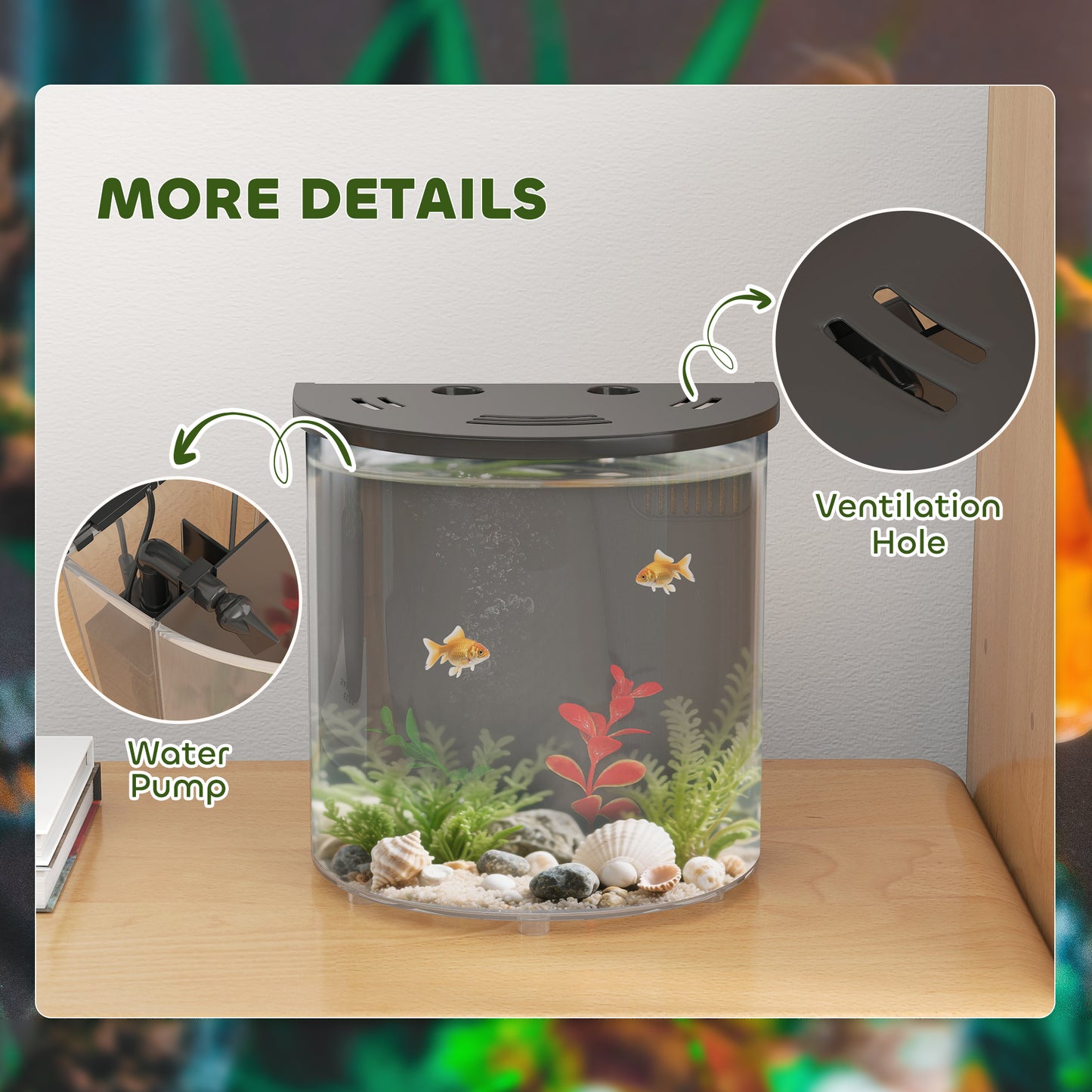 PawHut 3L Small Fish Tank with Filter System, LED Light, Small Fish Tank for Betta, Goldfish, Shrimp, Black