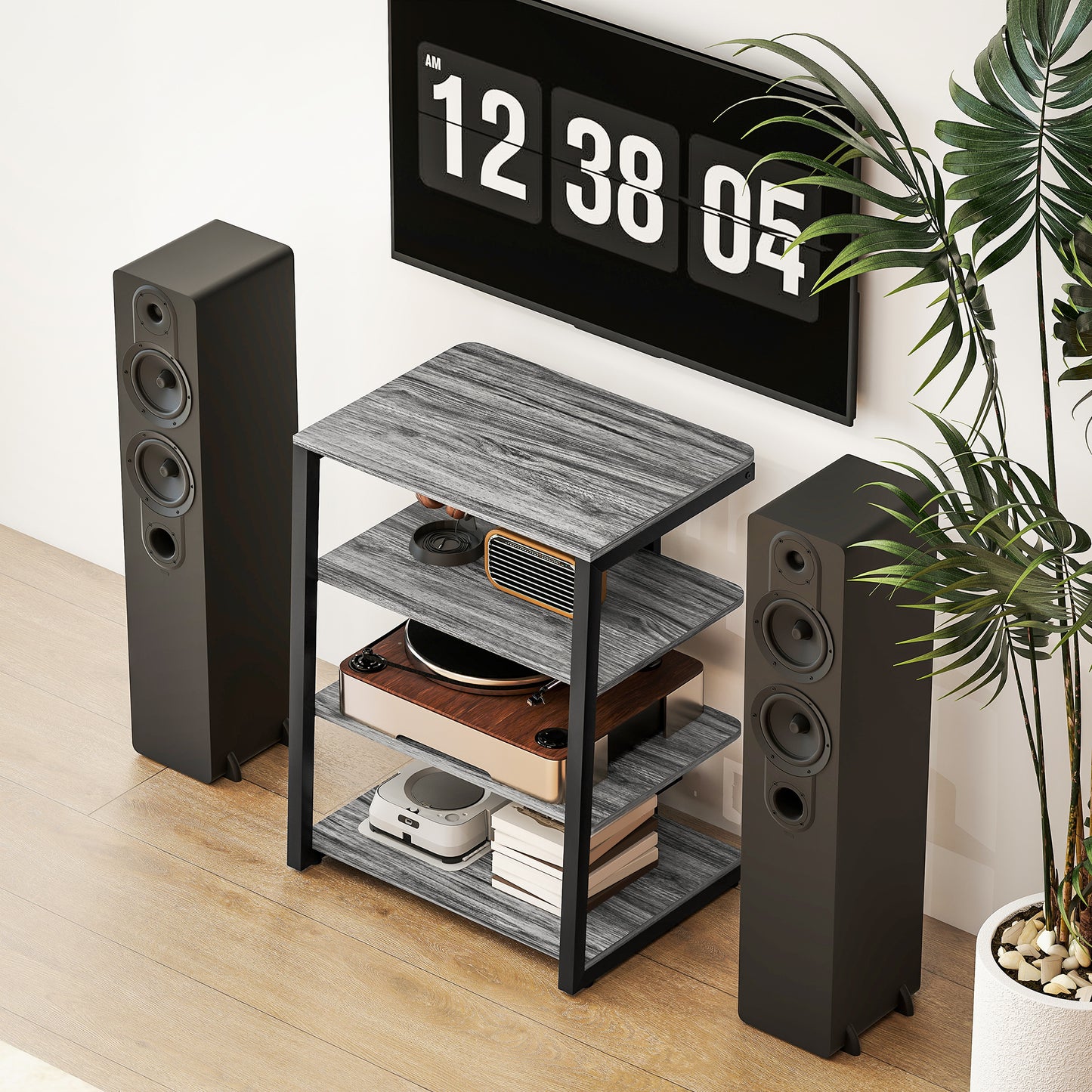 HOMCOM HiFi Stand, with Four Storage Shelves - Dark Grey