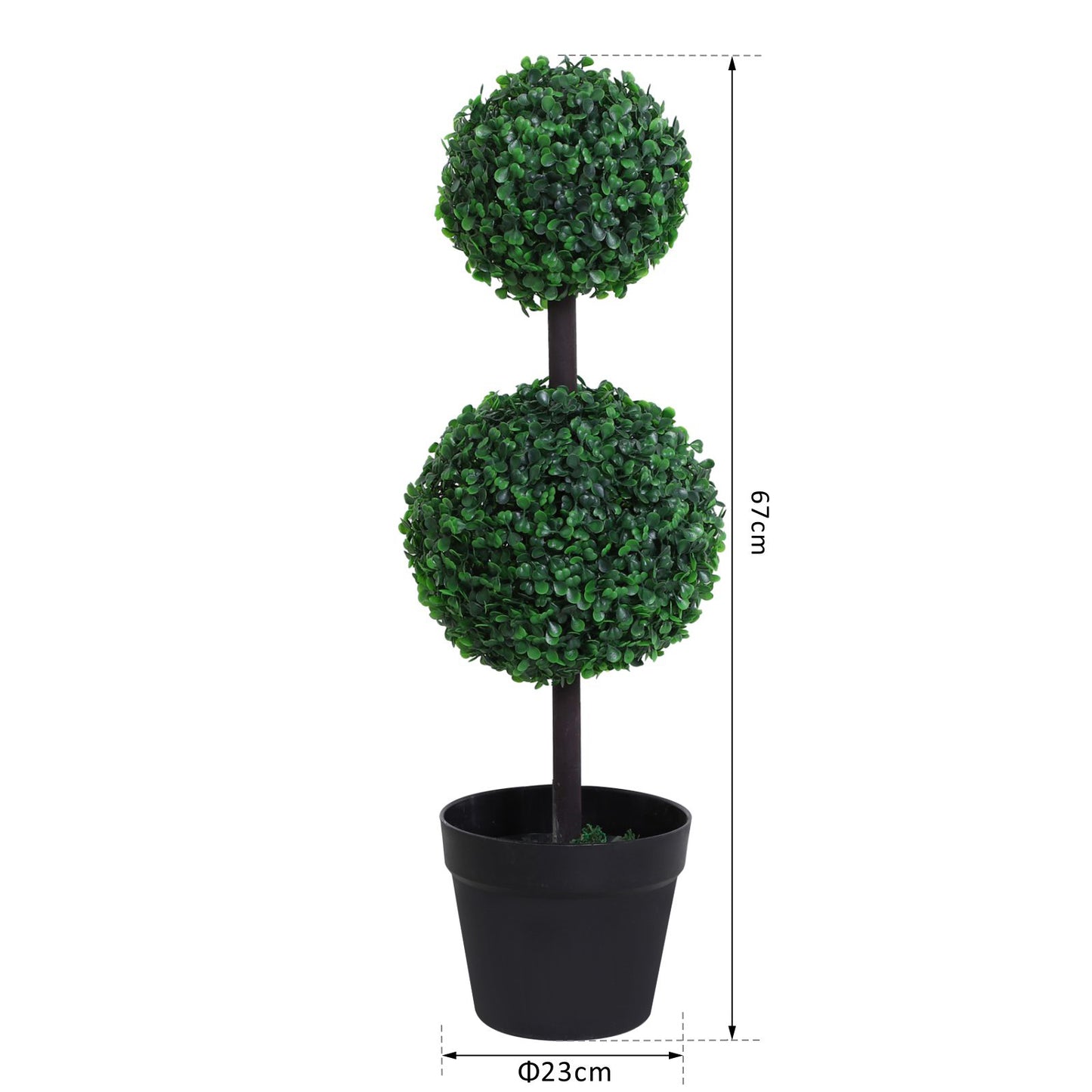 Outsunny Set of 2 Artificial Boxwood Ball Topiary Trees Potted Decorative Plant Indoor Décor (67cm)