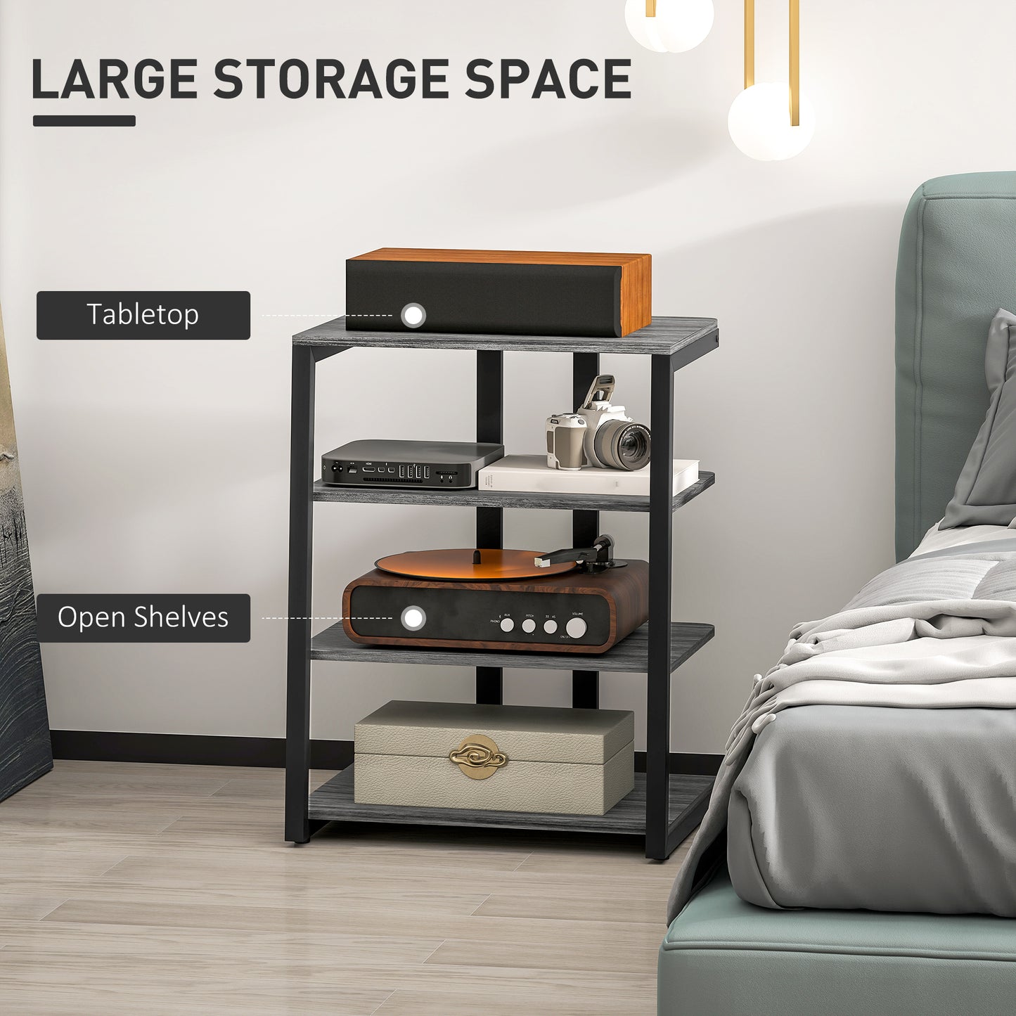 HOMCOM HiFi Stand, with Four Storage Shelves - Dark Grey