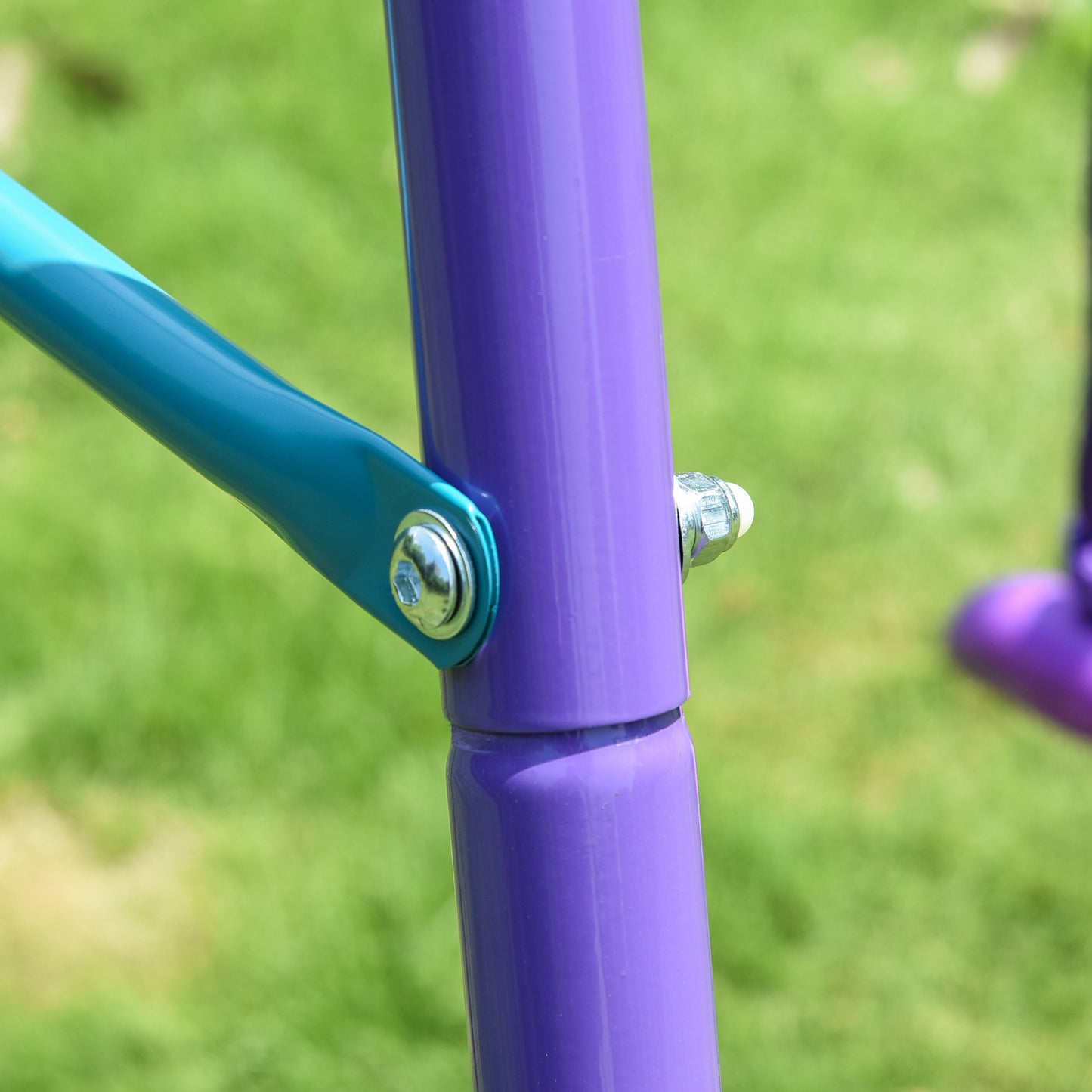 Outsunny Metal Swing Set, with Seesaw, Adjustable Height, for Ages 3+ Years, Purple