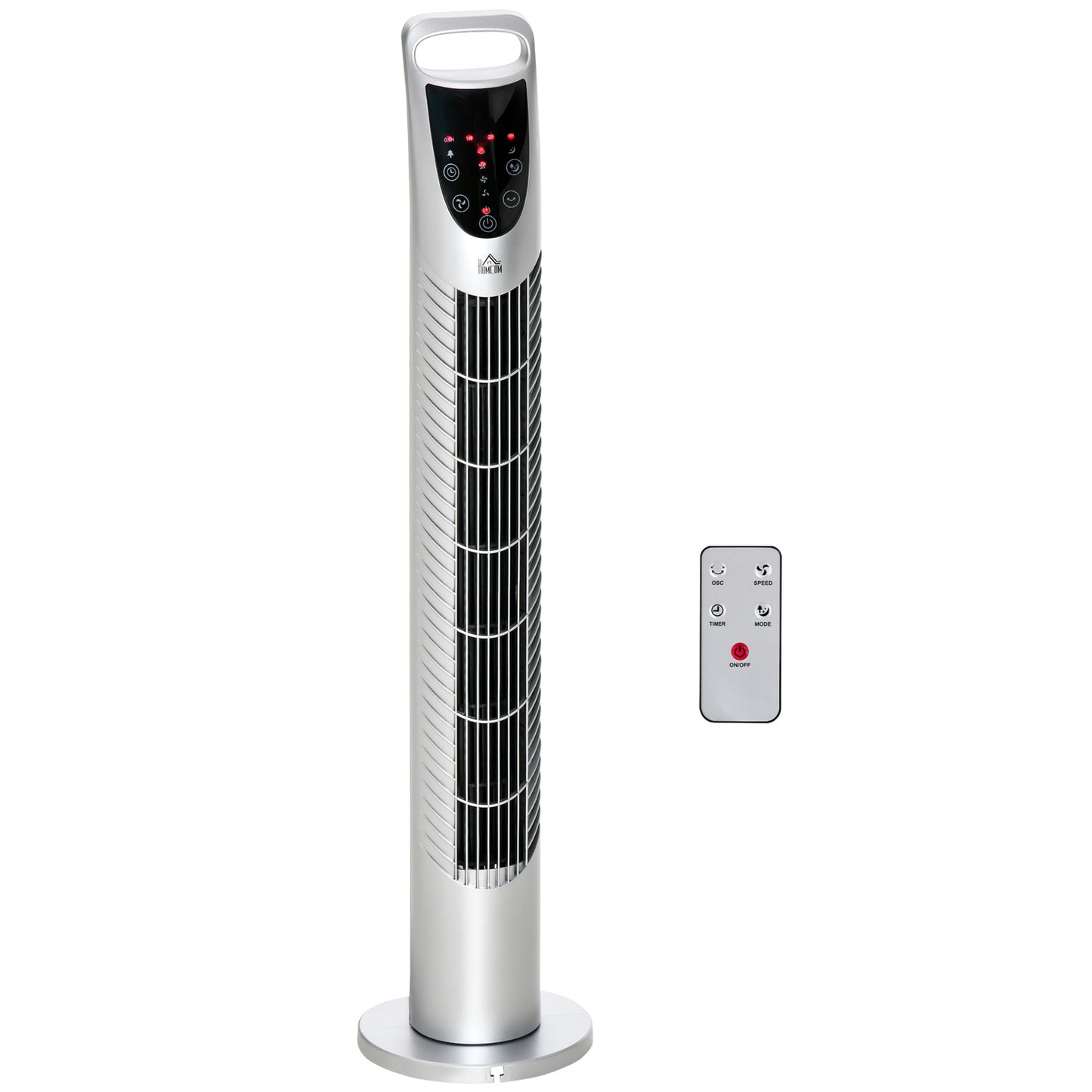 HOMCOM 78.5 cm Oscillating Tower Fan with Remote Control, 7.5H Timer, 3 Speed 3 Modes, Electric Floor Standing Cooling Fan for Home Bedroom Office, Silver