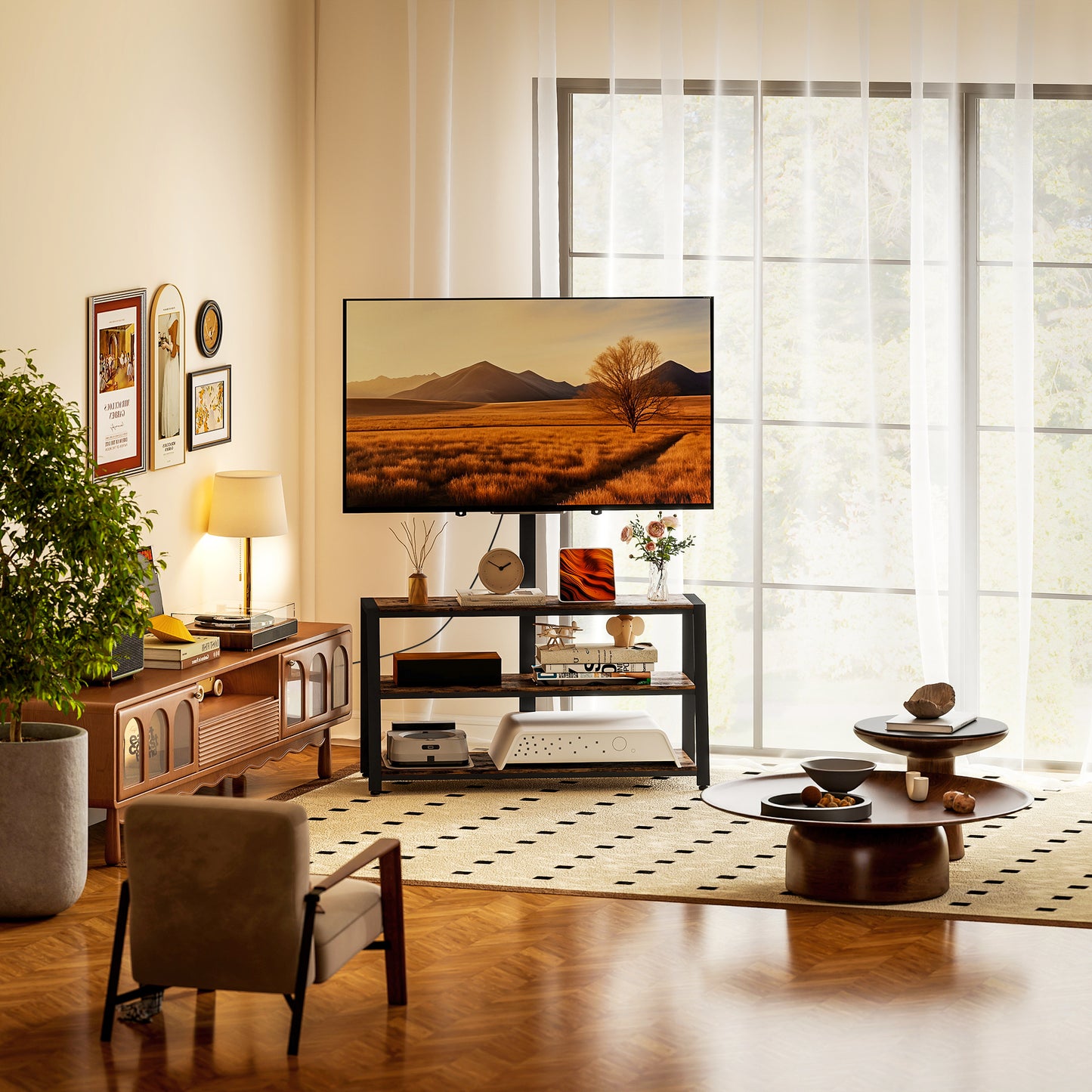 HOMCOM Industrial-Style TV Stand, with 35° Swivel Bracket - Dark Brown