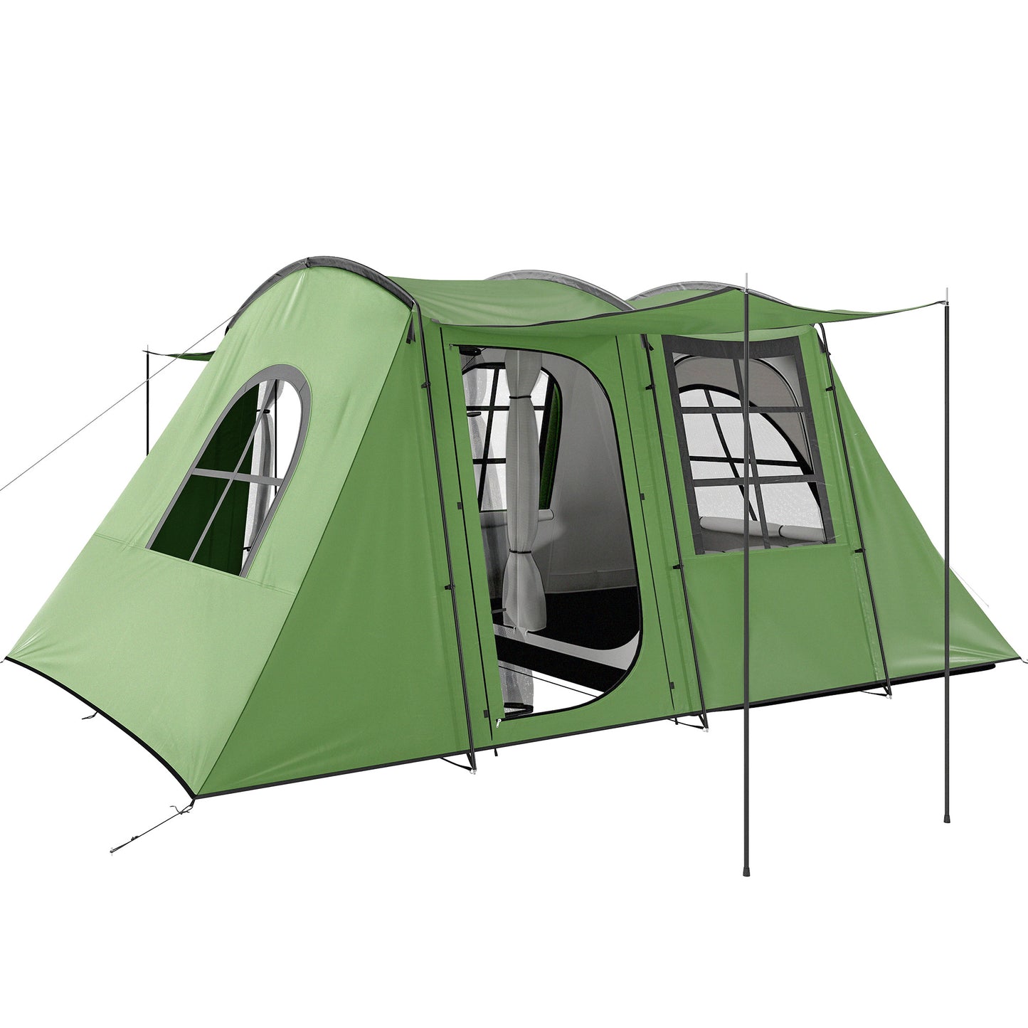 Outsunny 4 Man Tunnel Tent, Family Camping Tent with Porch, Bedroom and Living Area, Sewn in Groundsheet, 3000mm Waterproof, Portable with Bag for Hiking, Festival, Backpacking, Green