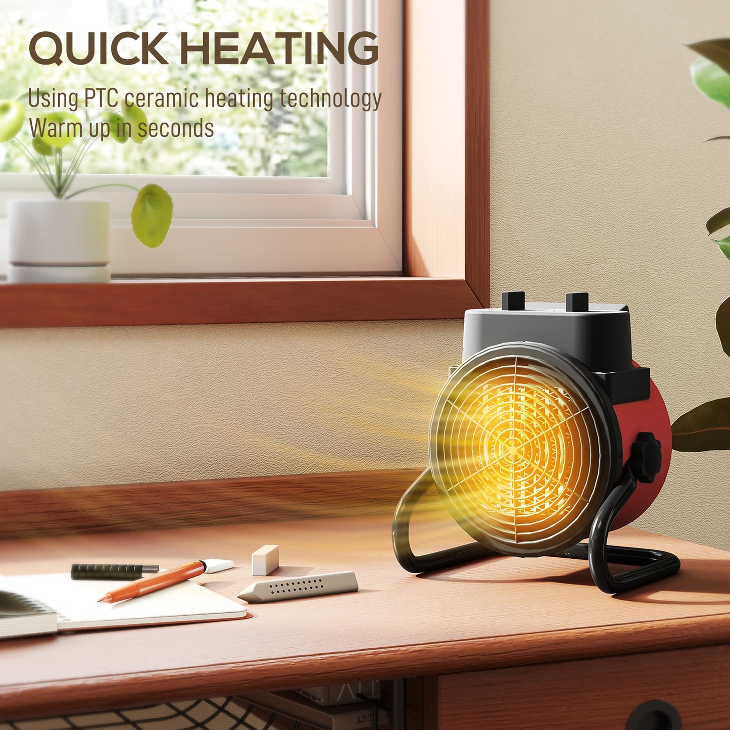 HOMCOM 2000W Portable Ceramic Electric Heater with Fan - Red