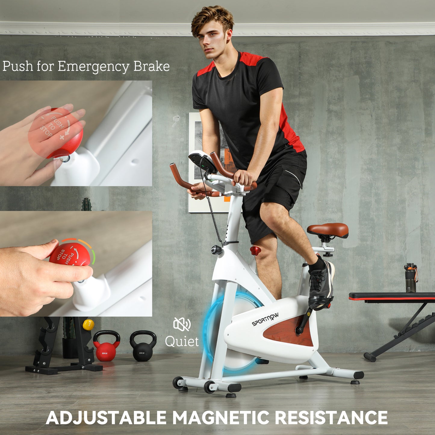 SPORTNOW Quiet Stationary Exercise Bike with Adjustable Resistance, Seat, White