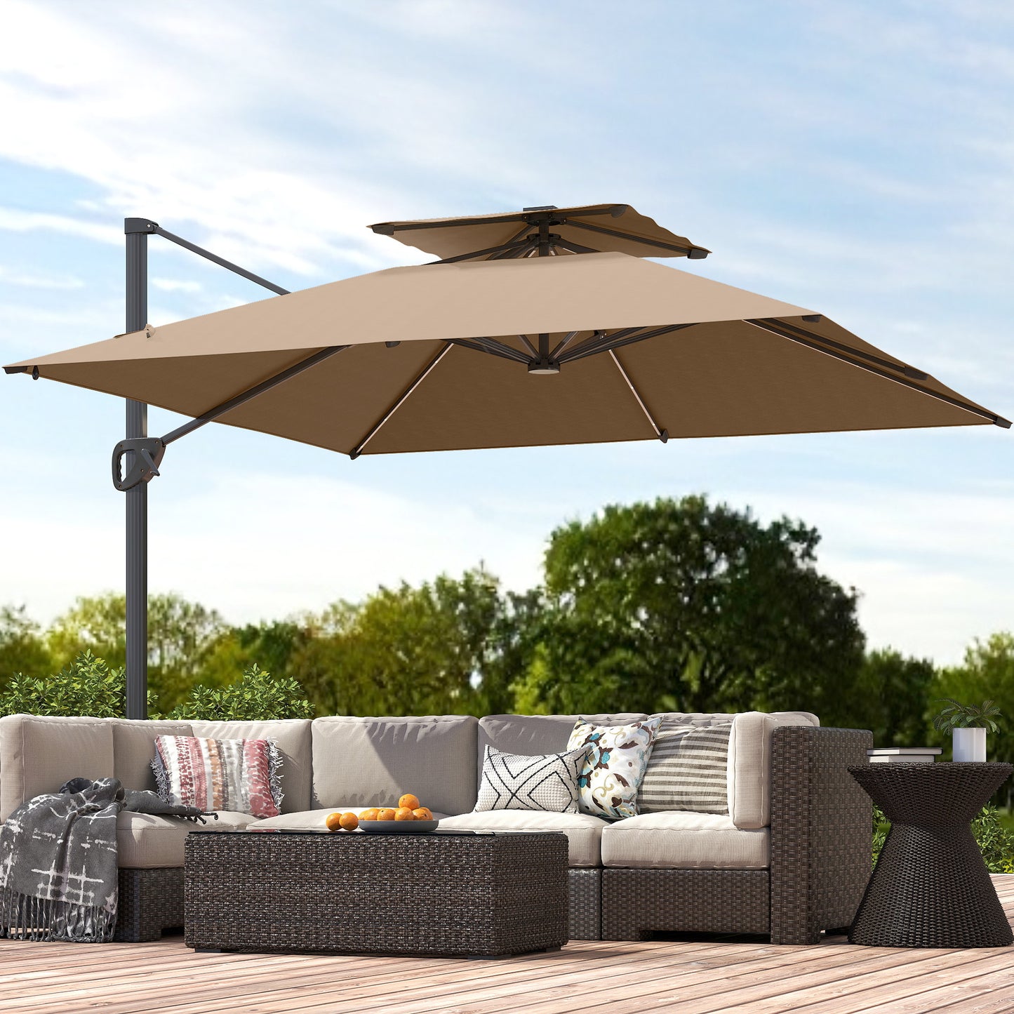 Outsunny Multi-Angle LED Light Parasol Umbrella - Khaki