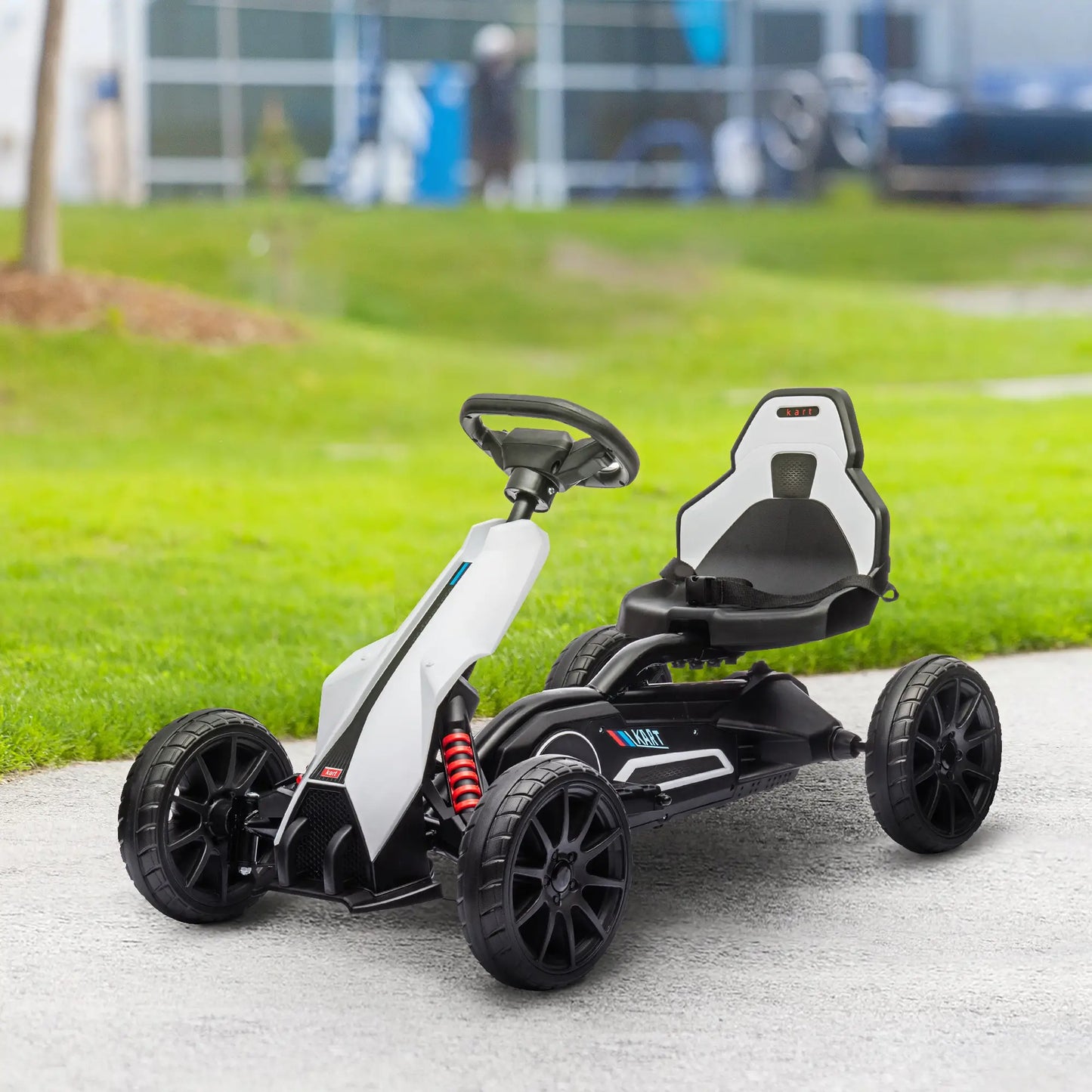 12V Electric Go Kart for Kids, Ride-On Racing Go Kart with Forward Reversing, Rechargeable Battery, 2 Speeds, for Boys Girls Aged 3-8 Years Old - White